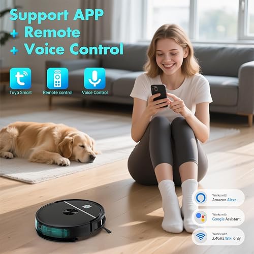 Miniatura 5 de ECOHOME Combo robot de aspiradora y trapeador, 3500 Pa potente succión, con Wi-FiAplicaciónControl remoto, robot aspirador 2 en 1, cubo de basura y