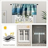 Vista 3 de 2 paneles de cortinas opacas para ventana de granja, cenefas color turquesa, cenefas de privacidad para ventanas con bolsillo para barra, cenefa