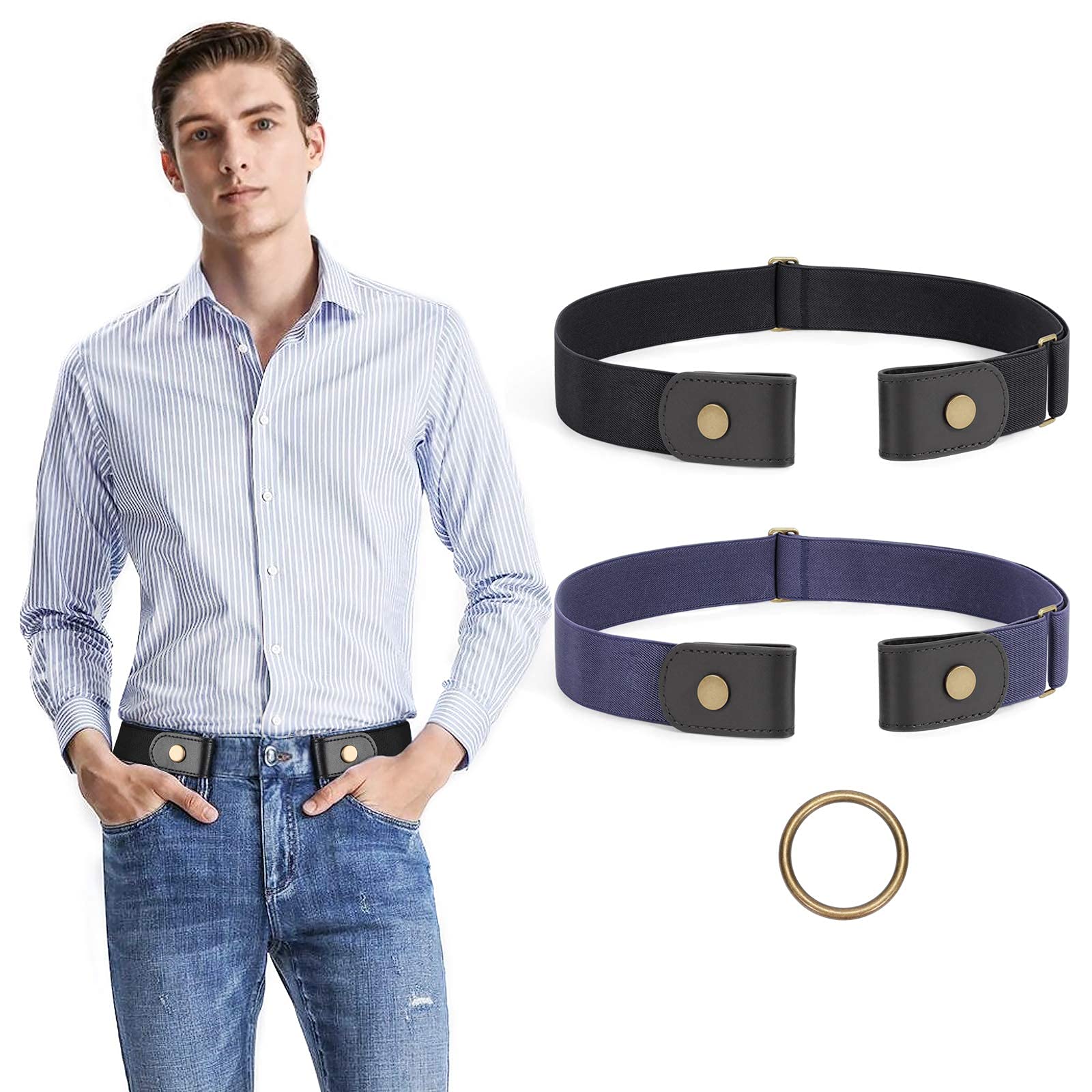 2 Pack No Buckle Stretch Belt for Men, Invisible Buckless Elastic Waist Belt, Comfortable No Show Adjustable Belt for Jeans Pants Trousers, Easy Wear No Bulge Belt for All Waist Sizes-picture-20