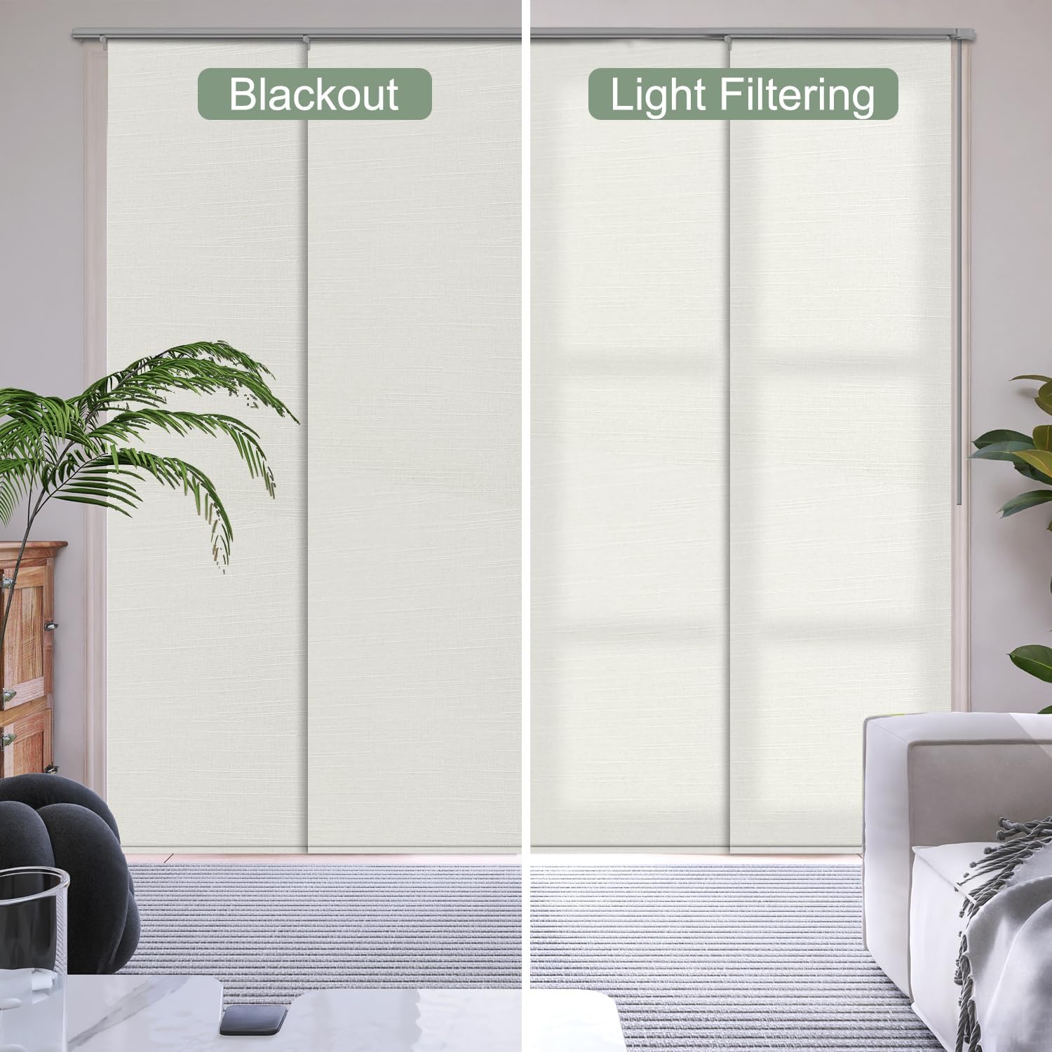 Zshine Manual Blackout Privacy Panel Track Blinds Wand Control Custom Size Oversize Width Up to 150" for Sliding Door Room Divider （82028H）