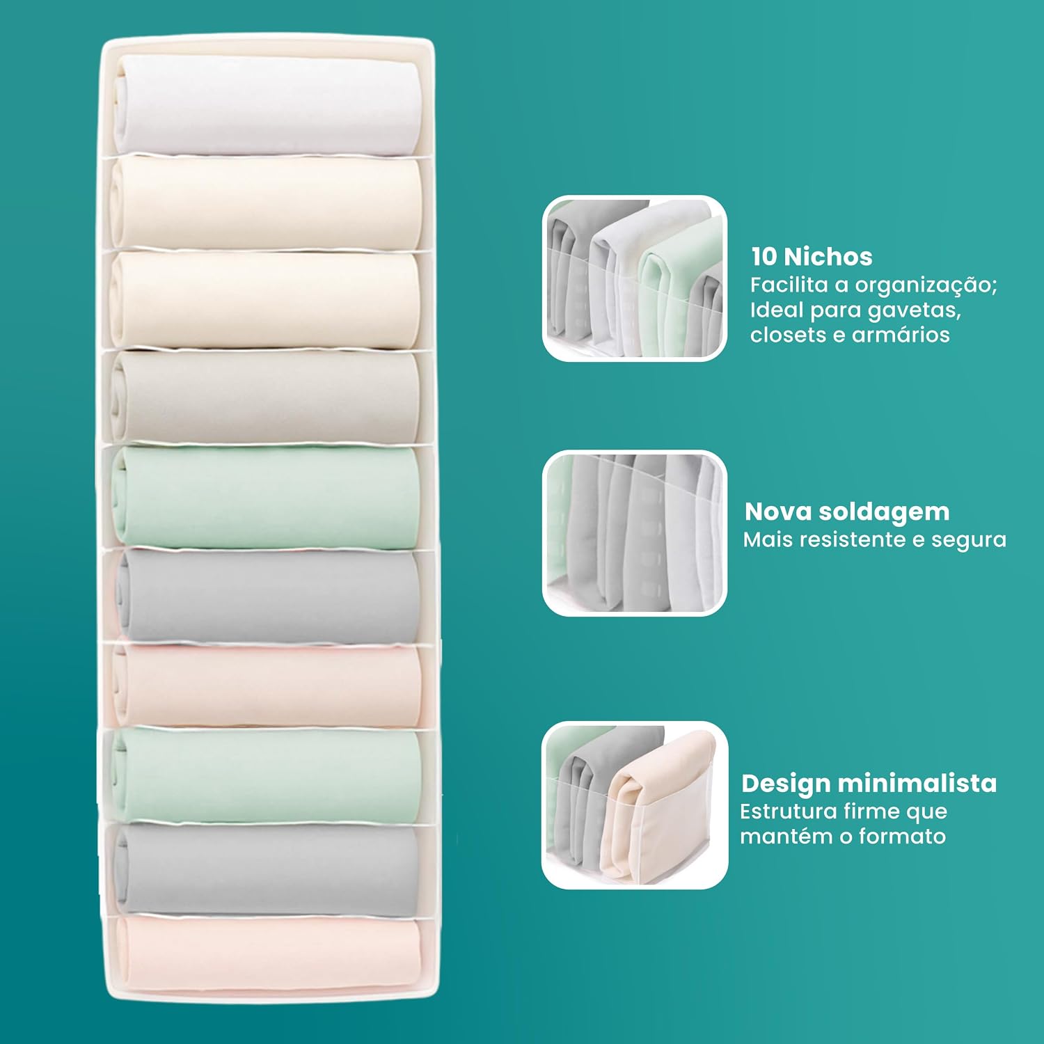 Colmeia Organizadora Camisetas Cristal Premium 11 Nichos P 15x10x40cm - Incolor - VB HOME Colmeia Organizadora Camisetas Cristal Premium 11 Nichos P 15x10x40cm - Incolor - VB HOME