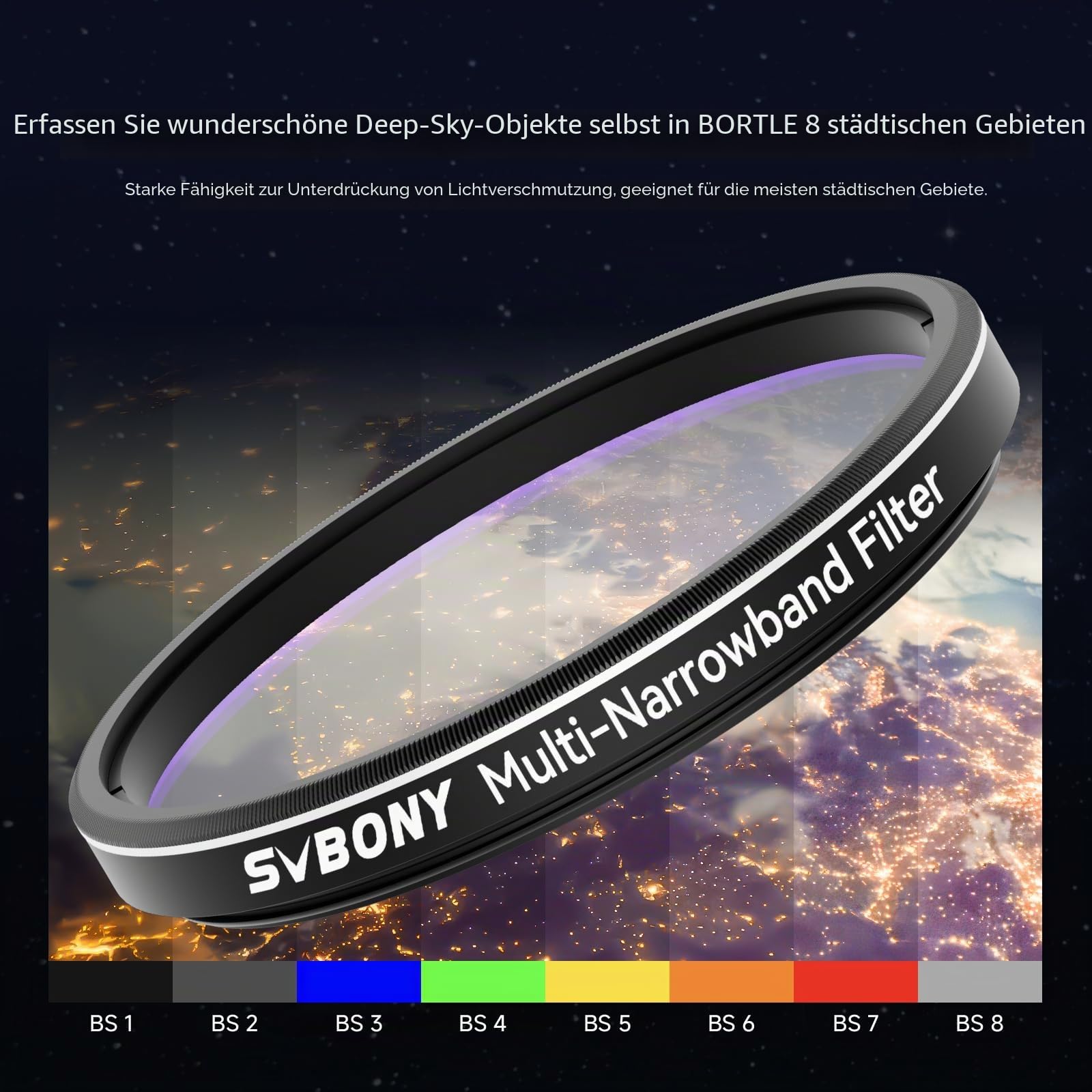 Svbony SV240 Multibandpass-Fotofilter, 2'' Teleskopfilter, NIR-Nahinfrarot-Lichtverschmutzungsfilter, Hohe Durchlässigkeit, Teleskopzubehör für Nebula Galaxy Deep Sky Urban Astrofotografie