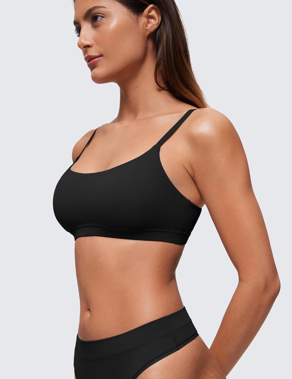 CRZ YOGA Softhold Double Lined Scoop Neck Bralette - Womens Adjustable Straps Cami Wireless Sleep T-Shirt Everyday Bra - Image 4
