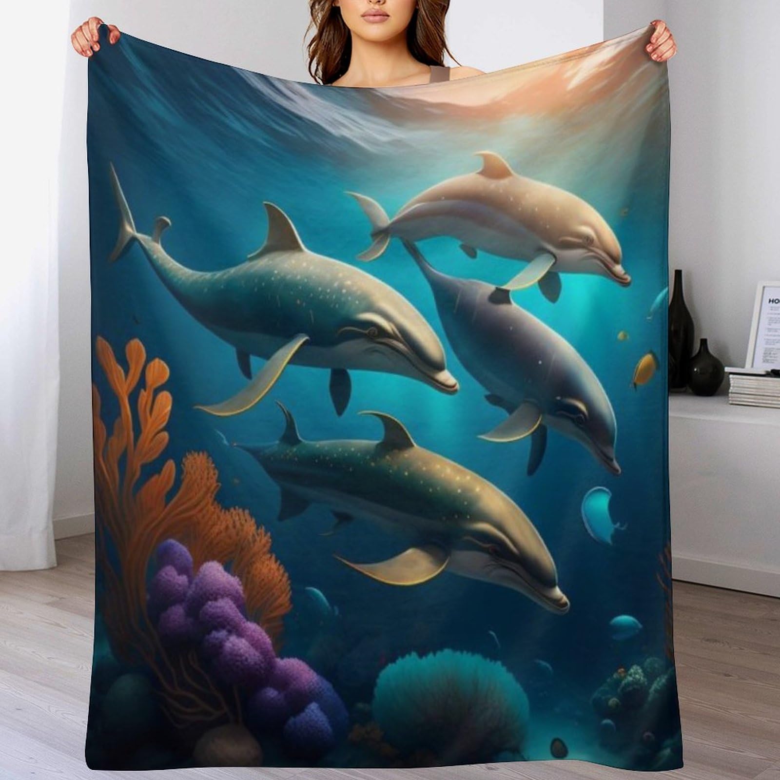 Couverture dauphin de qualité supérieure en flannel douce pour lit et salon