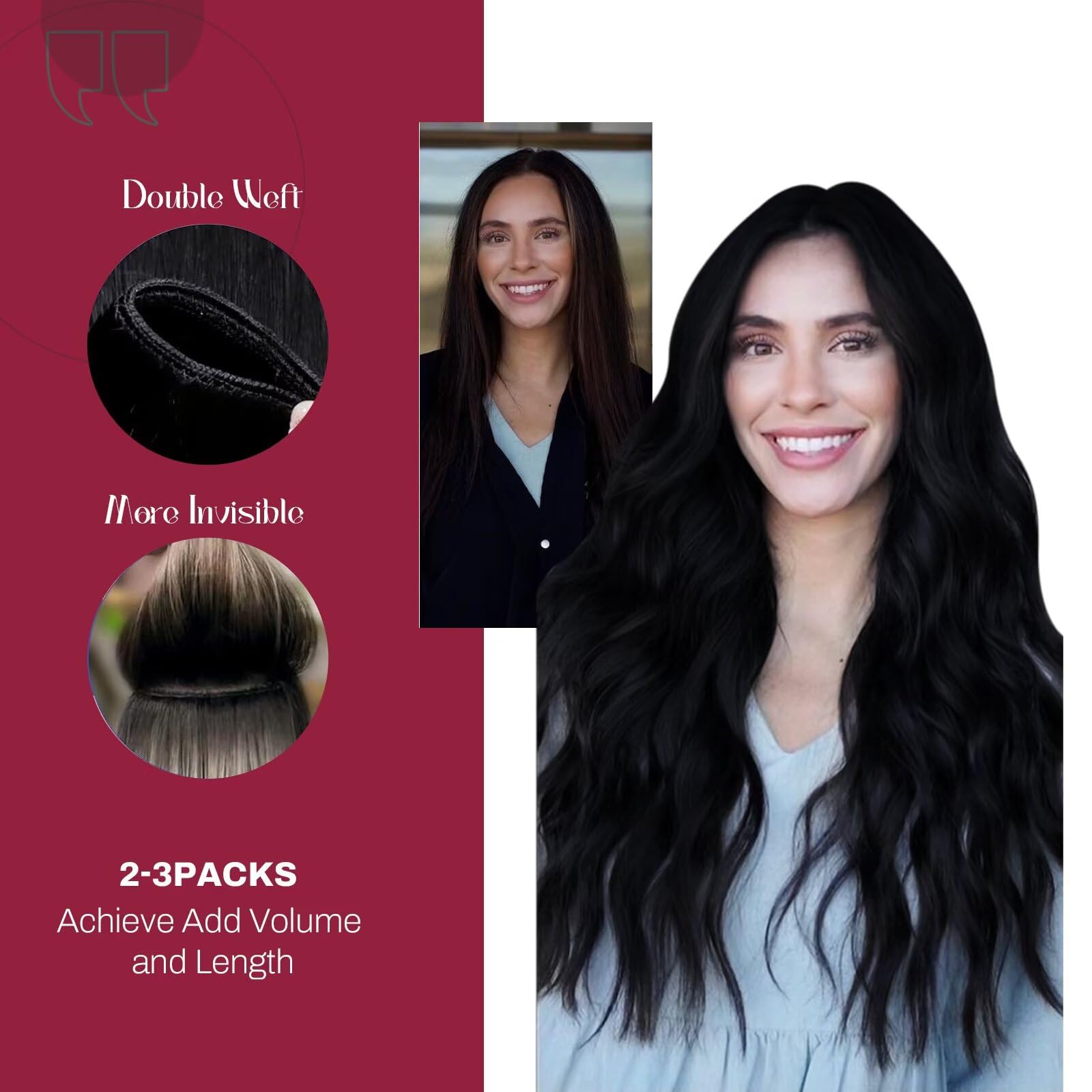 22 Inch Real Human Hair Extensions, 100g Sew-In Weft, Straight Double Weft Premium Weft Human Hair Extensions Weave Sew In Double Weft  main image 4