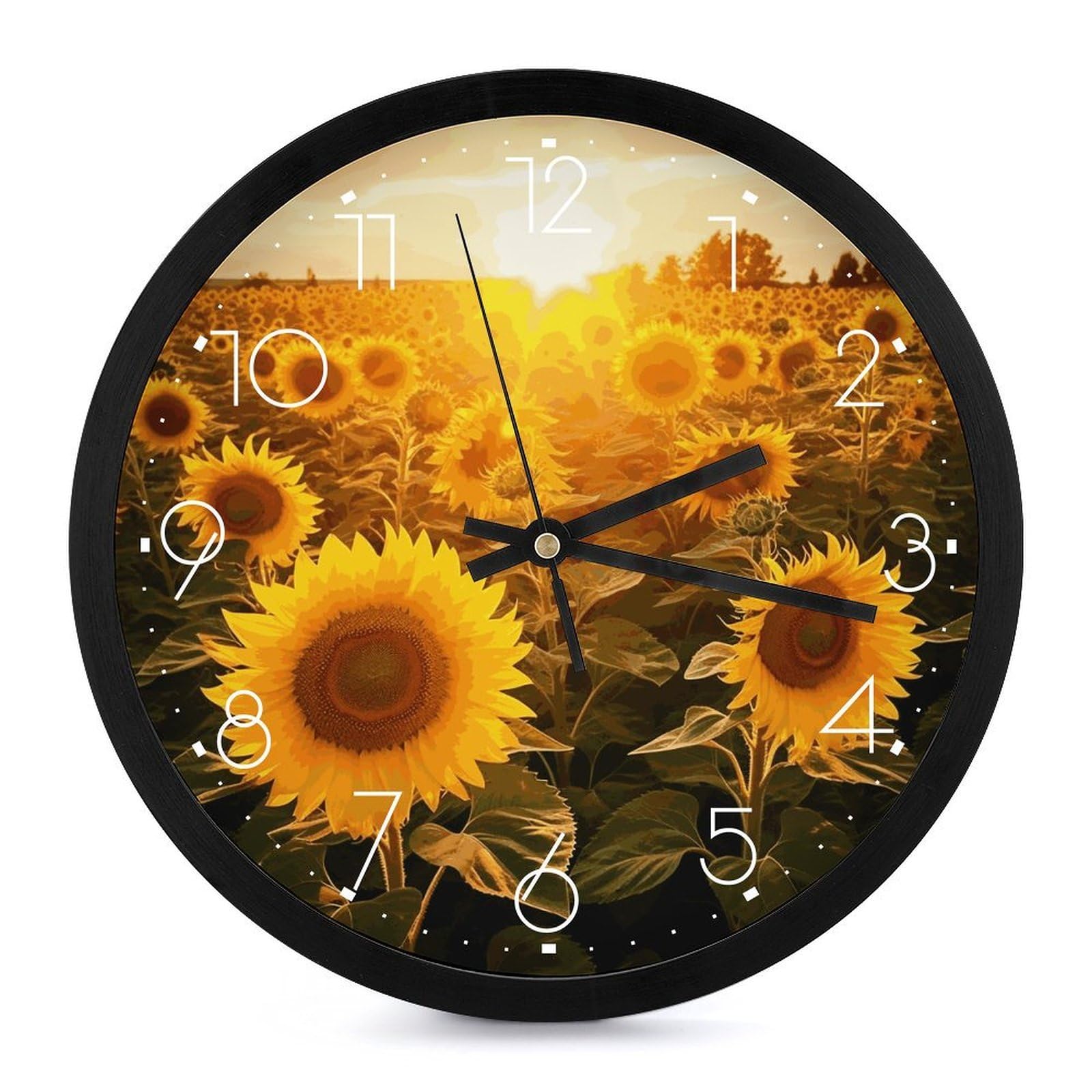 Horloge murale ronde 25,4 cm à piles avec motif floral jaune
