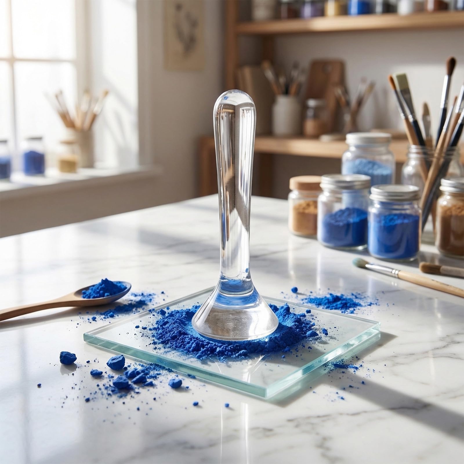 Veemoon Set de Verre pour Peinture Acrylique Pilon et Plateau de Broyage, Texture Fine Constante, Utilité Polyvalente pour Artistes et Ateliers Professionnels