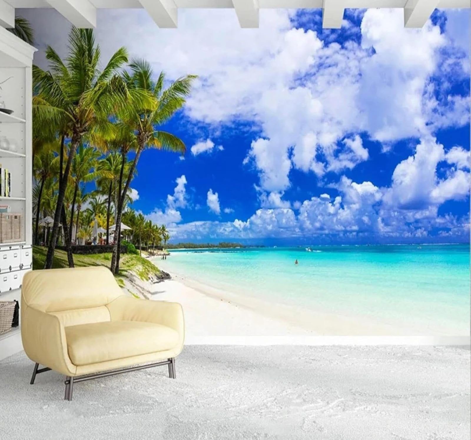 XLMING Blue Sky White Clouds Beach Seascape Coconut Trees 3D Wallpaper Luxury Home Dining Decor Paste Sofa Living Room The Wall for Bedroom Mural-400cm×280cm