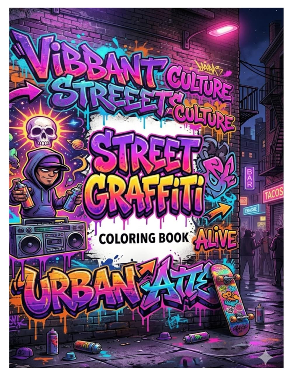 Street Graffiti Coloring Book: 40 Urban Street Art Designs for Kids Ages 6–12 (Street Art Coloring Series)