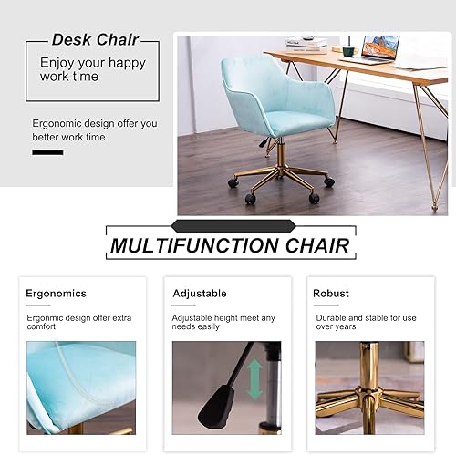 Miniatura 4 de Goujxcy Silla de escritorio de terciopelo, moderna silla de escritorio para oficina en casa, silla de tocador para mujeres y niñas, silla giratoria