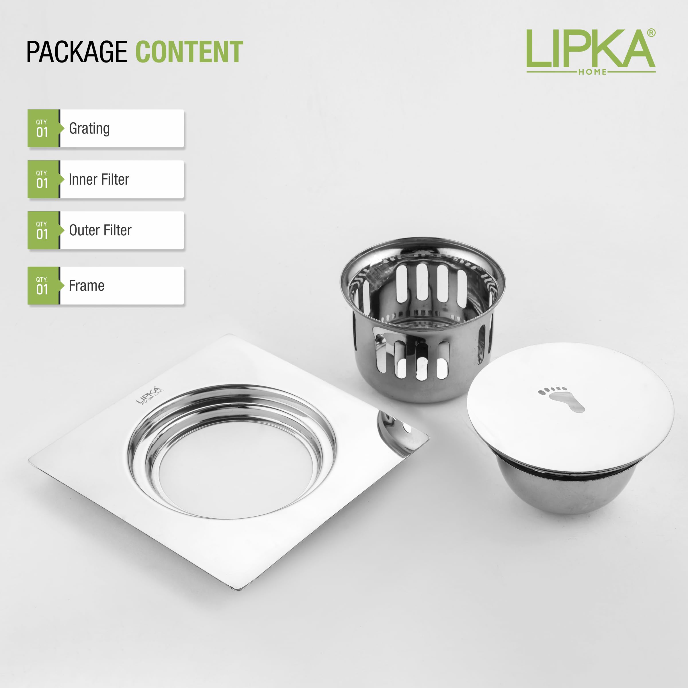 LIPKA Square Pop-up Floor Drain |304-Grade Stainless Steel |6x6 Inches| with Cockroach Trap/Jali | — Amazon image 5