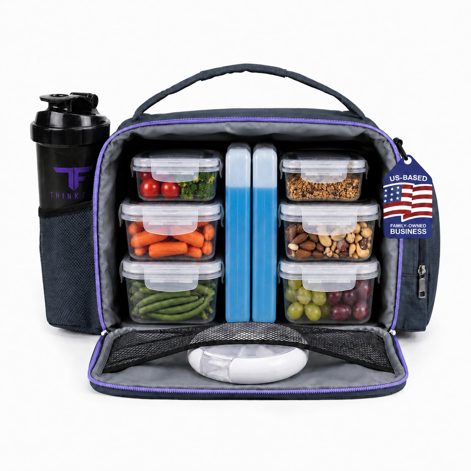 Meal Prep Lunch Box with 6 Containers, 2 Ice Packs, Cooler Bag, Purple