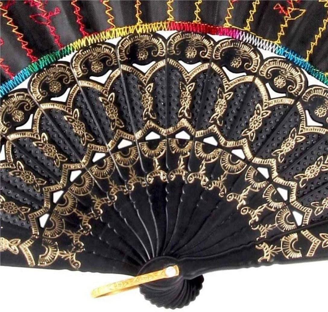 Abanico Banquete De Boda Verano 2 Uds Abanicos Plegables para Mujer, Elegante Colorido Bordado Pavo Real Patrón Tela De Lentejuelas Abanico Mano