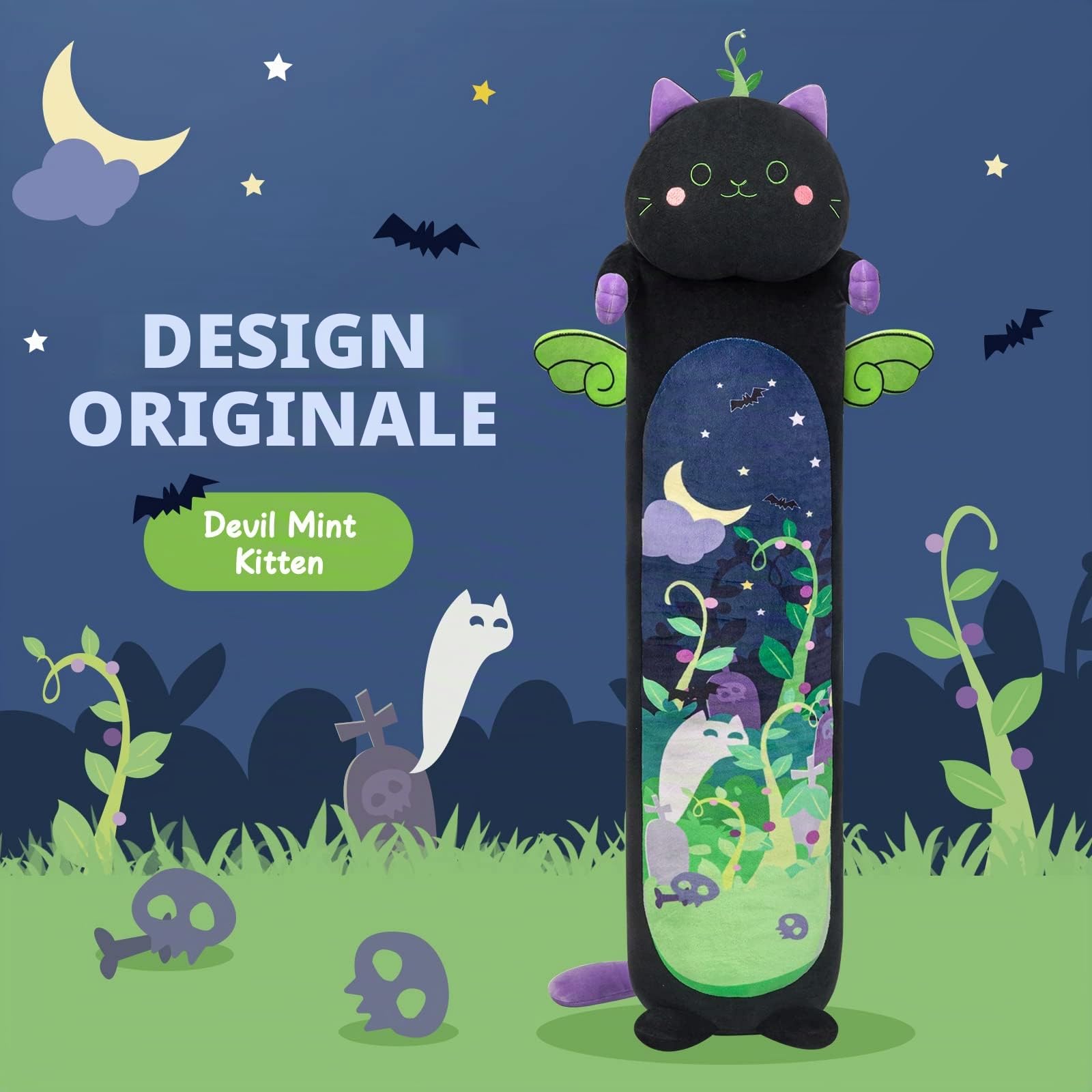 Mewaii Carino gatto peluche cuscino lungo cuscino per ragazzo ragazza animali bambola giocattoli Kawaii soffici comfort cuscino in peluche per adolescenti regalo (110 cm), il gatto alla menta)