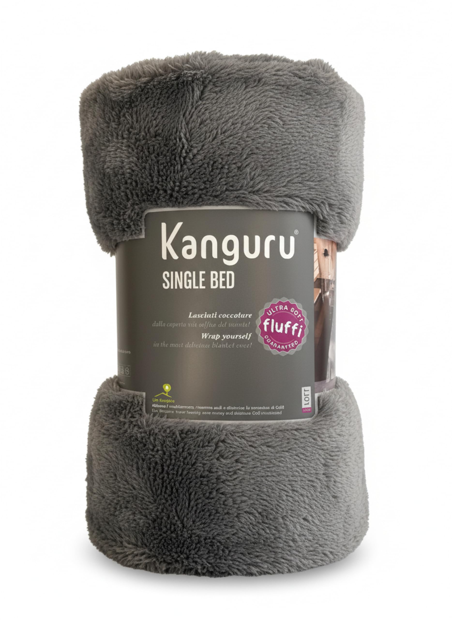 Kanguru Fluffi Loft Fleece Sofa Throw Blanket Fur Effect – Fluffy Microfiber Solid Blankets for Bed and Couch Single, Grey, 130x230cm