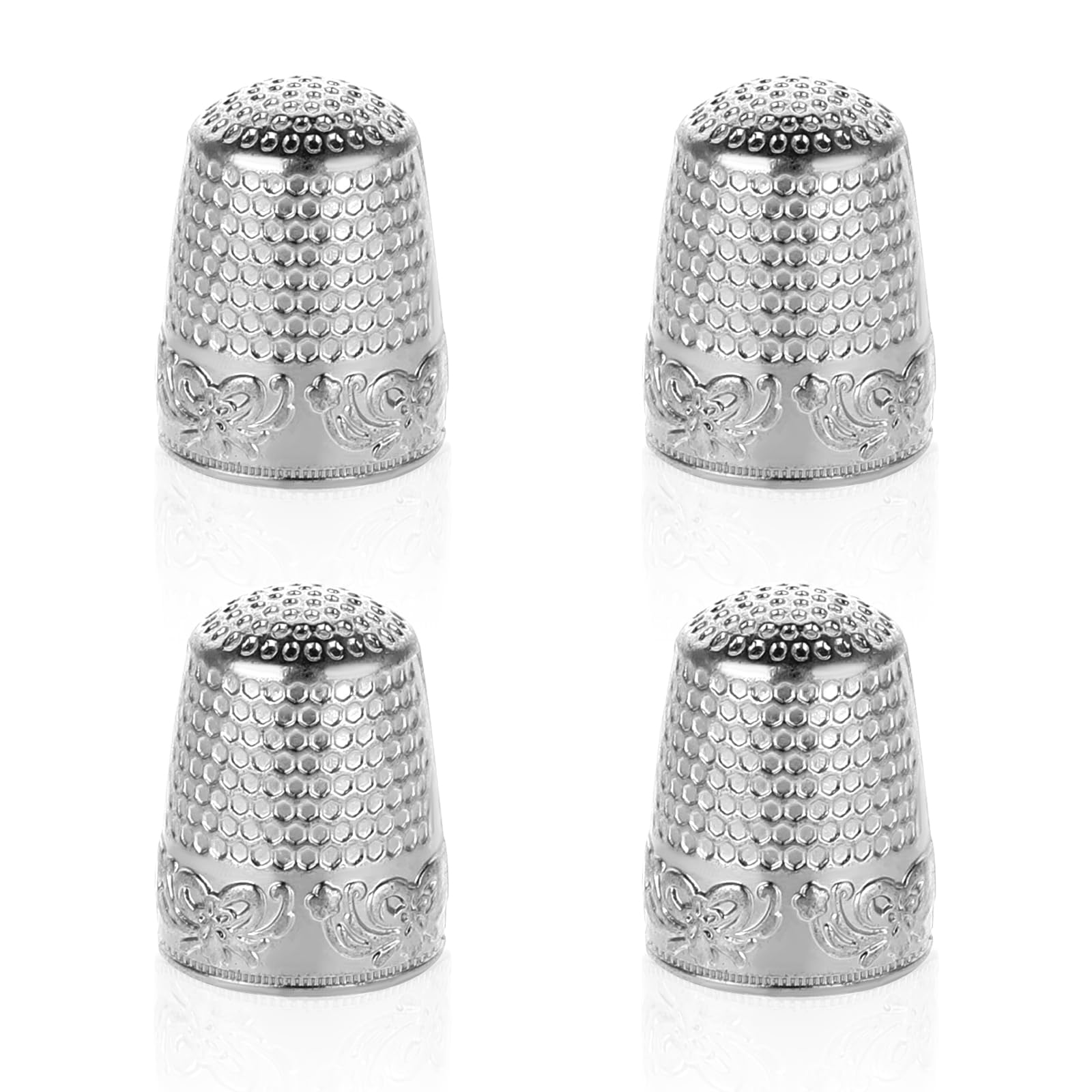 4 Pcs Sewing Thimble Metal Thimbles for Hand Sewing Finger Protector Metal Sewing Thimble Finger Protector Quilting Embroidery Fingertip Shield for Knitting Needlework DIY Tools Silver