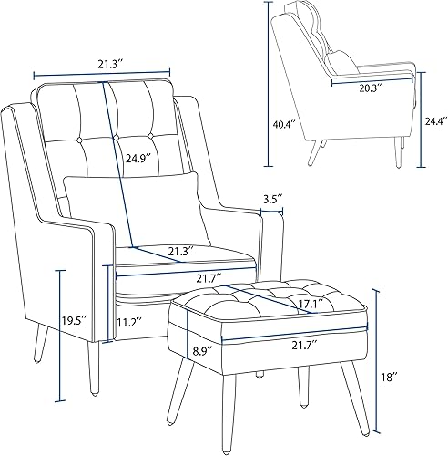 Miniatura 3 de MCombo Silla decorativa de terciopelo con otomana, sillón moderno para espacios pequeños, sala de estar, recepción de oficina, tela 4278 (gris