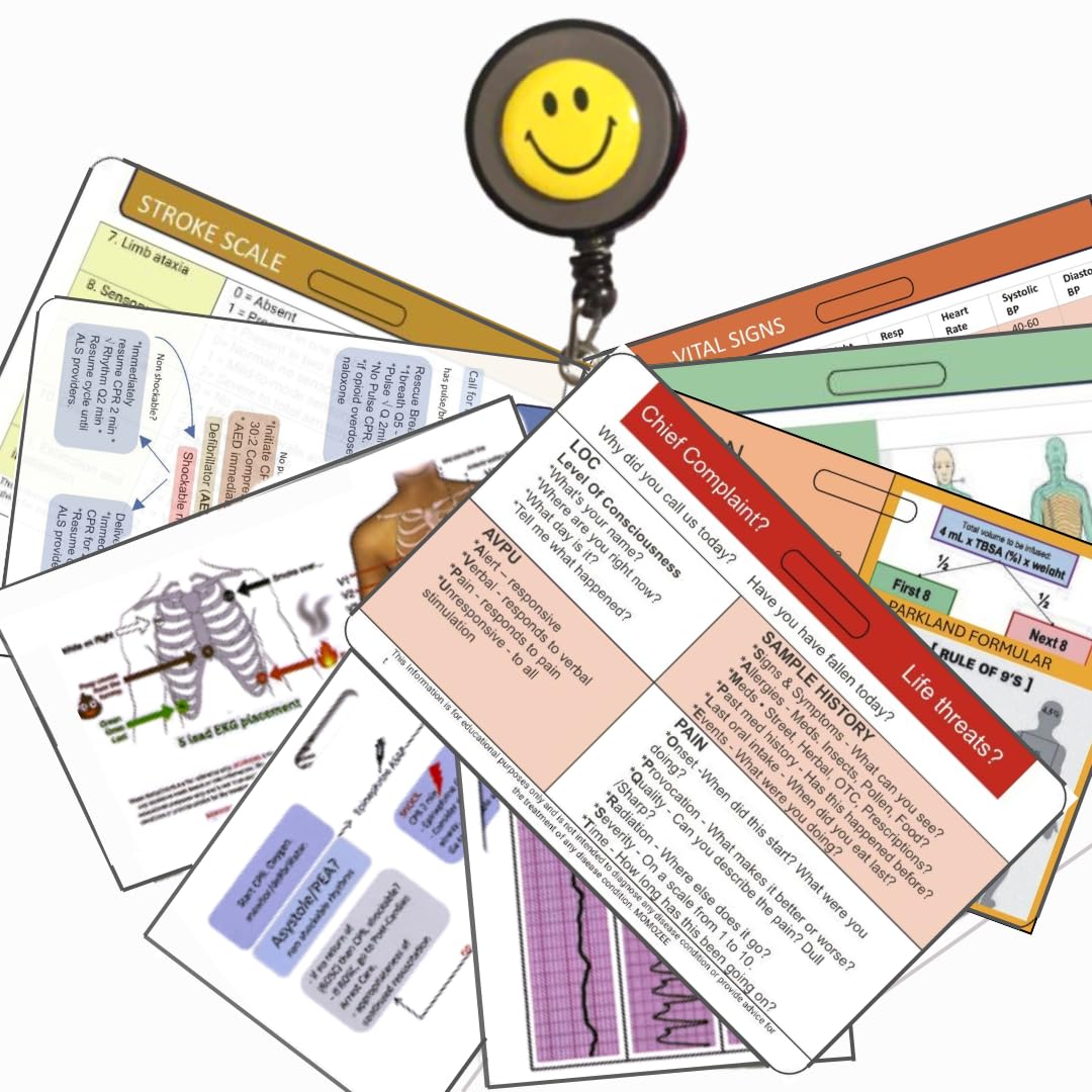 Amazon.com : Paramedics Badge Card, 15 Complete Paramedics Reference Pocket (15 Cards + Free PDF) EMS, EMT - 18 EKG Reading, ACLS, BLS, CPR, Neuro Check, Burn, V/S, Pediatric V/S, Stroke, wt amazon-com-paramedics-badge-card-15-complete-paramedics-reference-pocket-15-cards-free-pdf-ems-emt-18-ekg-reading-acls-bls-cpr-neuro-check-burn-v-s-pediatric-v-s-stroke-wt