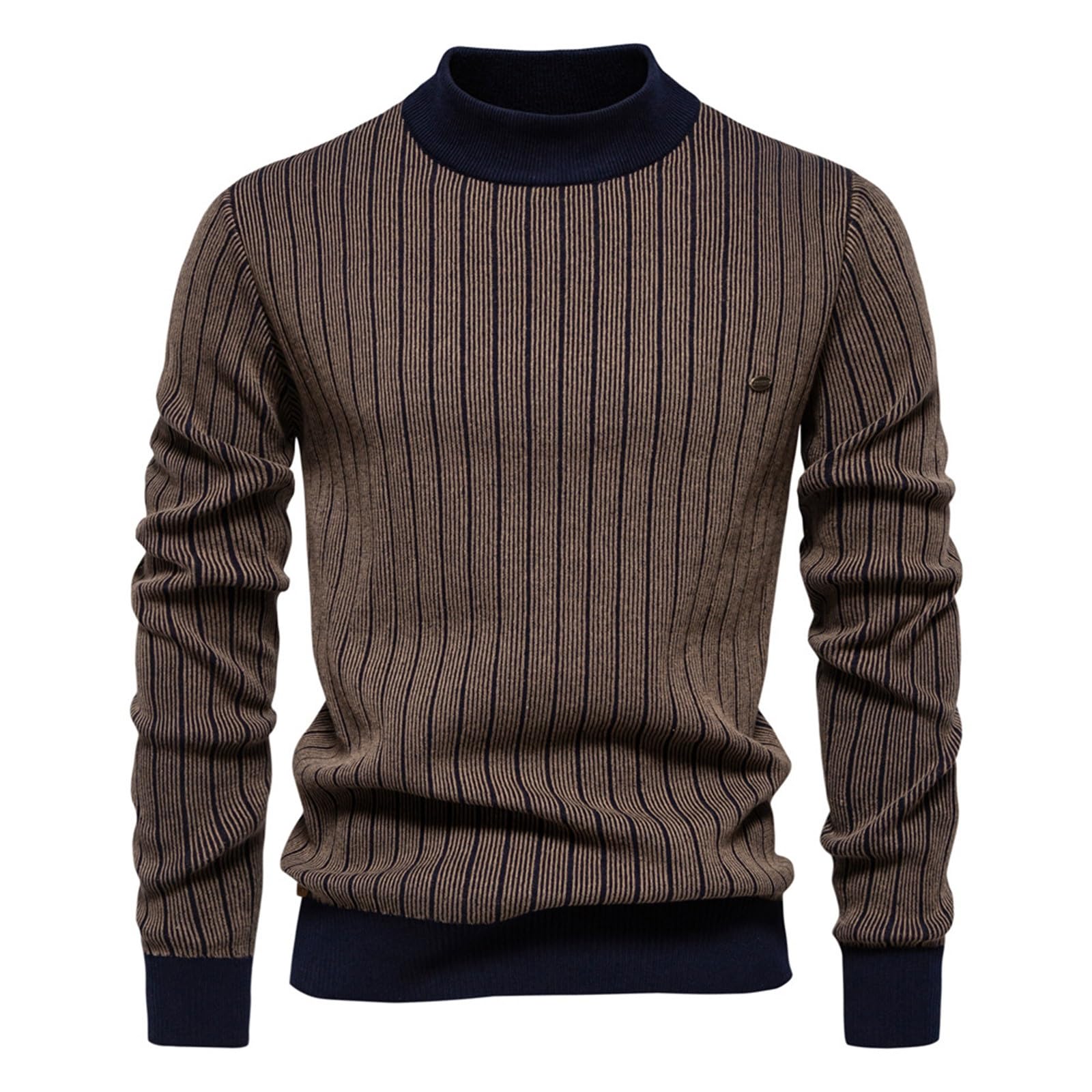 Generisch Jersey de punto a rayas para hombre, corte ajustado, jersey de invierno, cuello alto, cuello alto, cuello redondo, cuello alto, cuello alto, cuello alto, cuello alto, sudadera básica con
