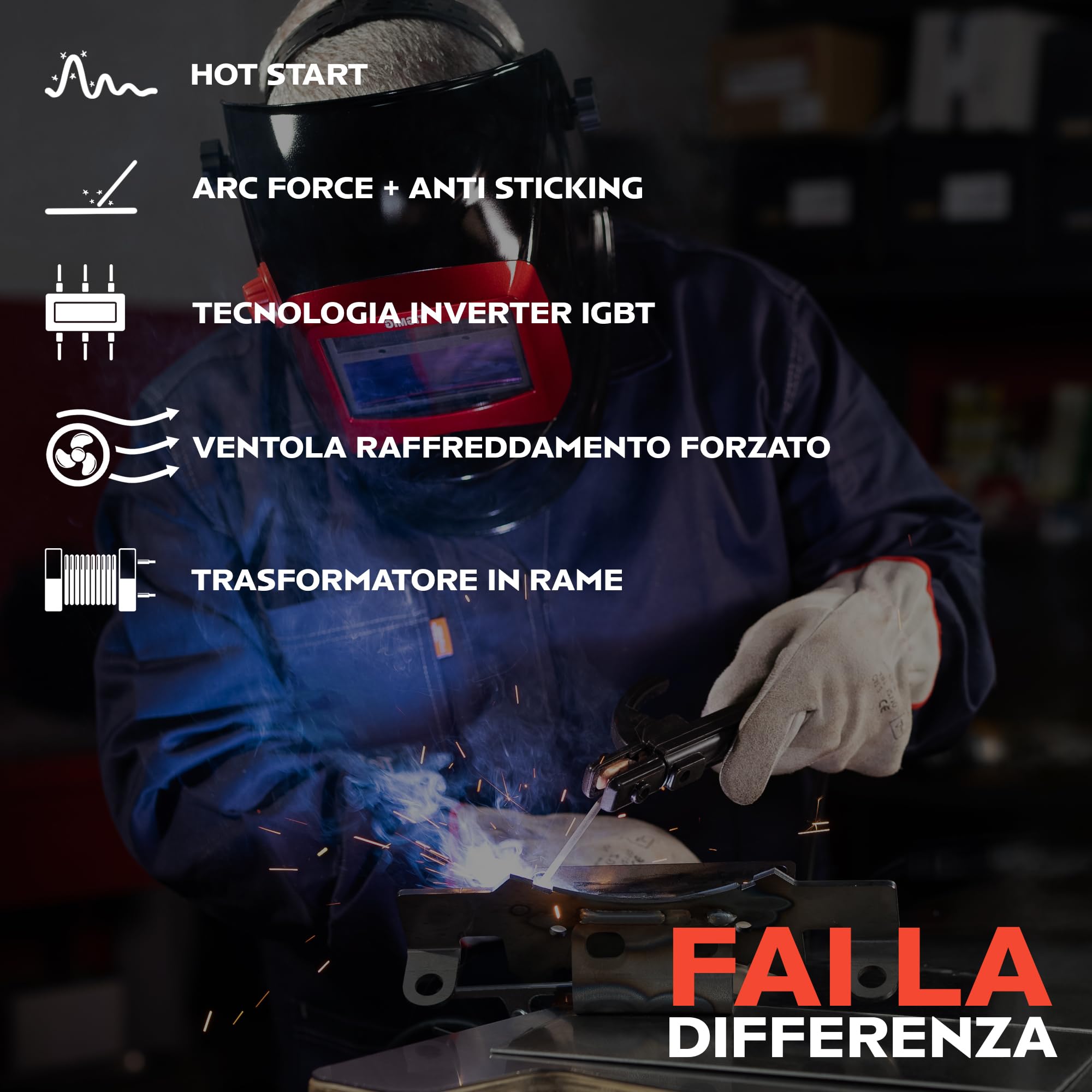 TIGMIG Saldatrice Inverter DC MMA (Elettrodo), Fino a 120A, Modello TM 250 MMA DIGITAL, Tecnologia IGBT, Dimensioni ridotte, Assistenza e Garanzia Italia