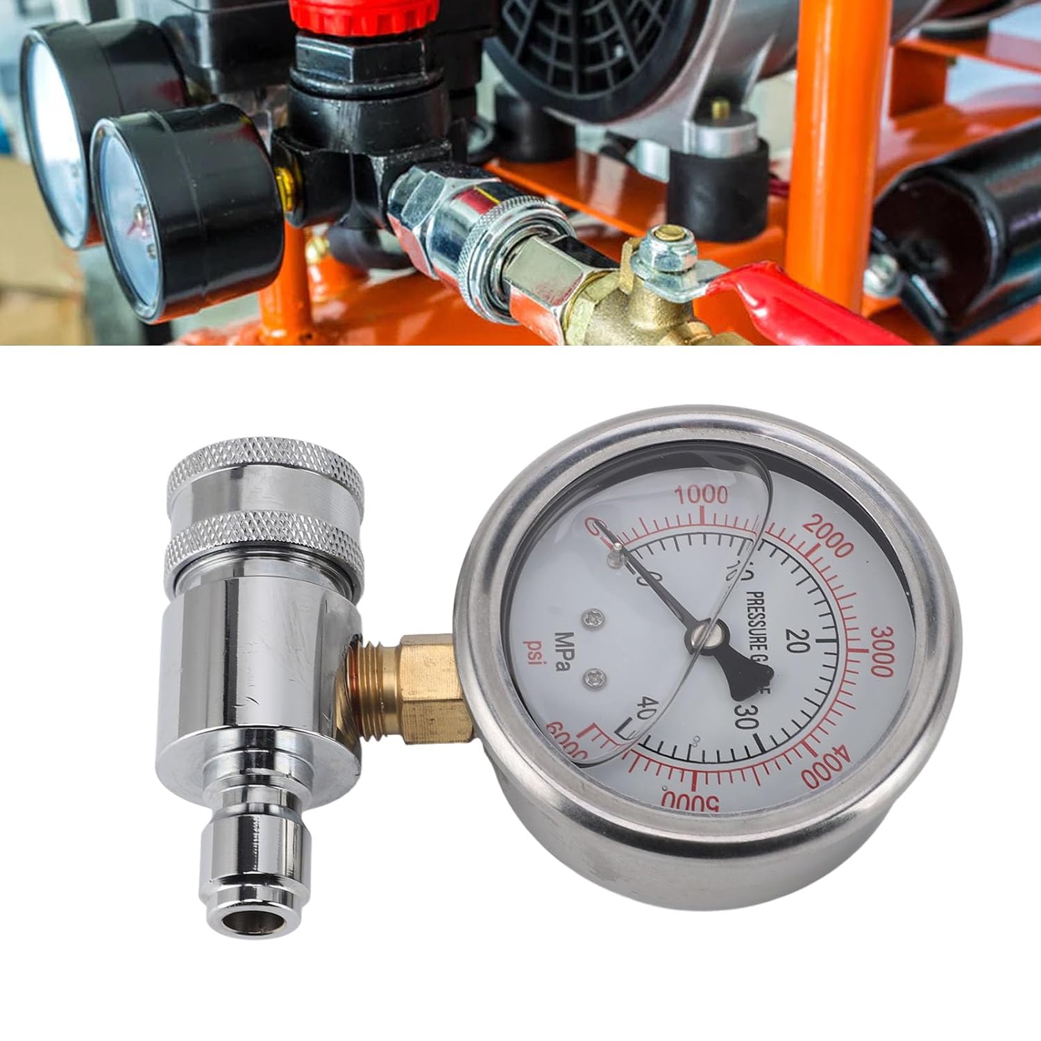Pressure Washer Gauge 6000psi, High Pressure Washer Accessories with 3/8in Quick Connect Fitting, Stainless Steel Pressure Gauge for Car Wash and Cleaning Equipment
