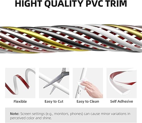 Miniatura 6 de Moldura para despegar y pegar, moldura flexible y autoadhesiva blanca en forma de D, 26.2 pies, impermeable, para paredes, bordes y bordes, marcos