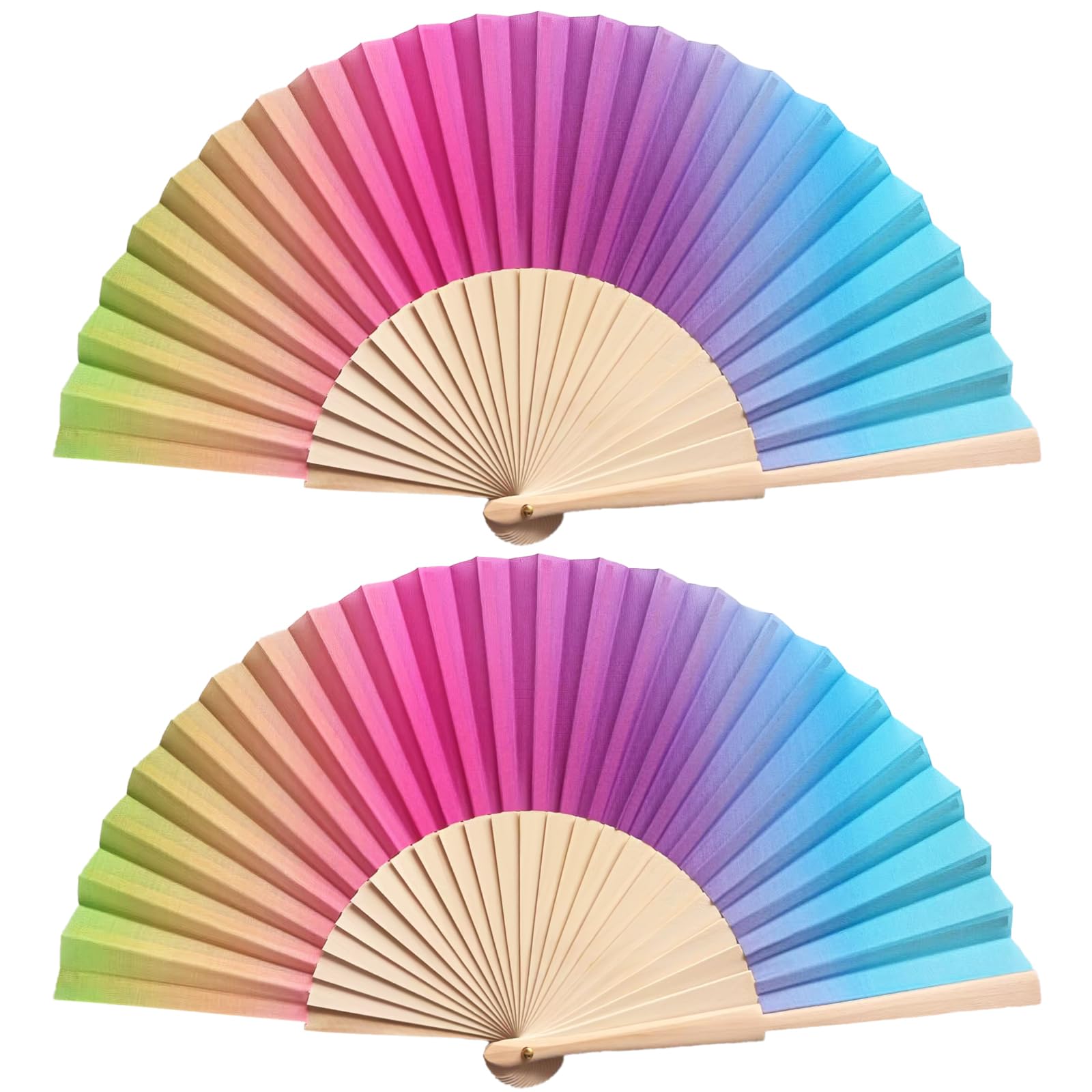 Éventails pliants en bois femme arc-en-ciel Chuangdi pour danse, lot de 2 pièces de fête