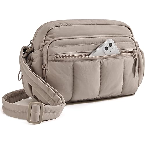 BAGSMART Anti Theft Crossbody Bags for Women Travel Purse, Medium Quilted Puffy cross body bag, Handbags Shoulder Purses, Brown-medium