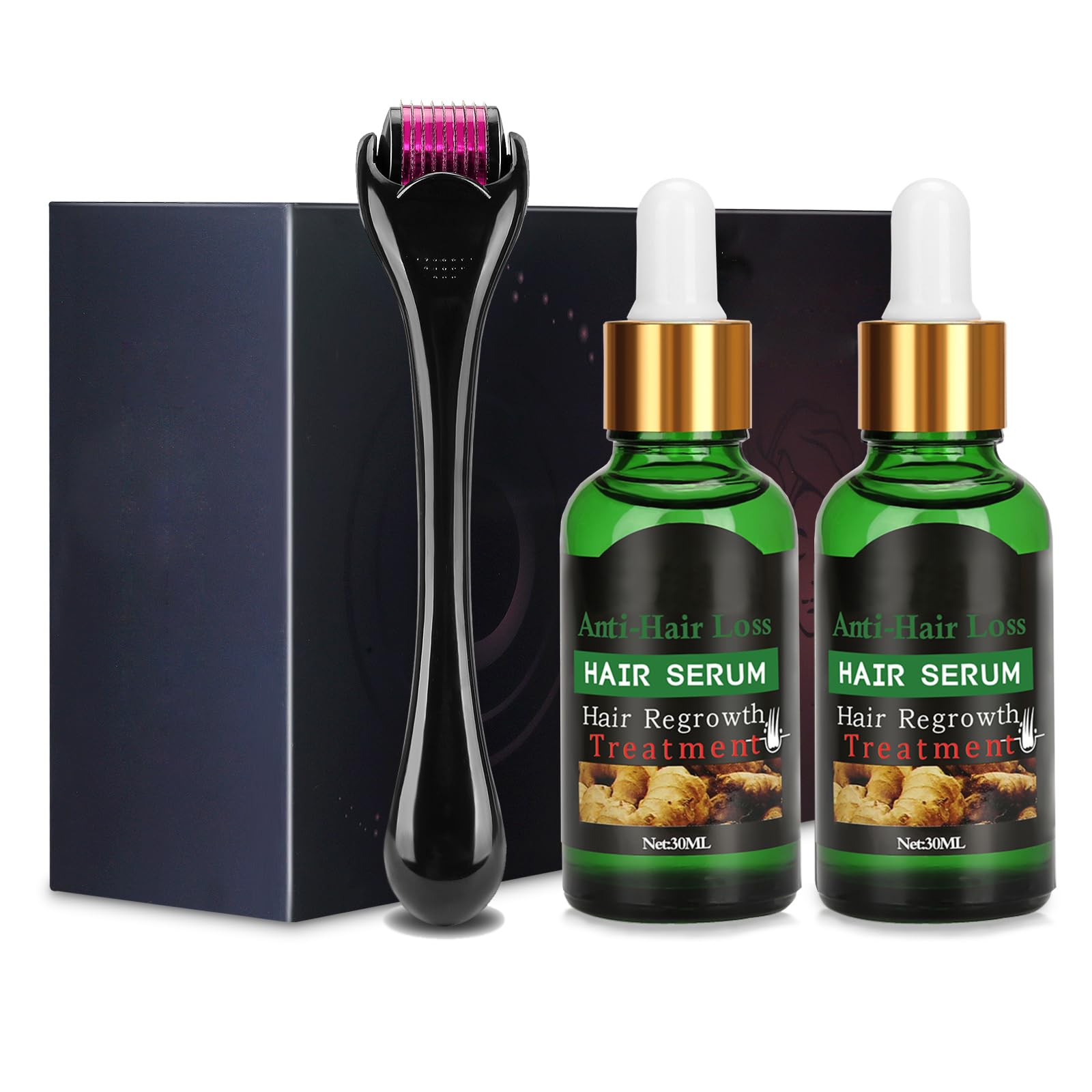 Dermaroller Set Microneedling con 1 set di siero per la crescita dei capelli, anti-caduta dei capelli, 1 set da 0,5 mm, professionale in titanio per stimolare la crescita dei capelli
