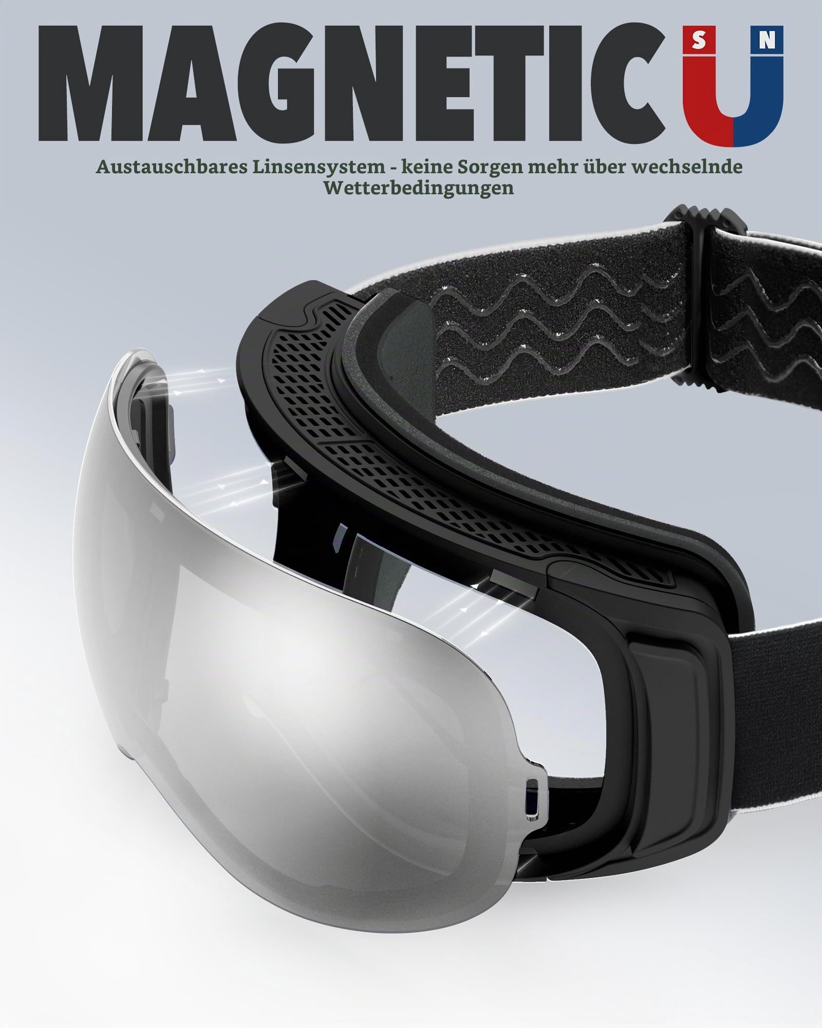 Findway Skibrille für Brillenträger Herren Damen,Snowboardbrille mit Magnetischen Wechselgläsern,Snowboard Brille Magnet Brillenträger Polarisierend OTG,Anti fog, Allwetter Verspiegelt Skibrille