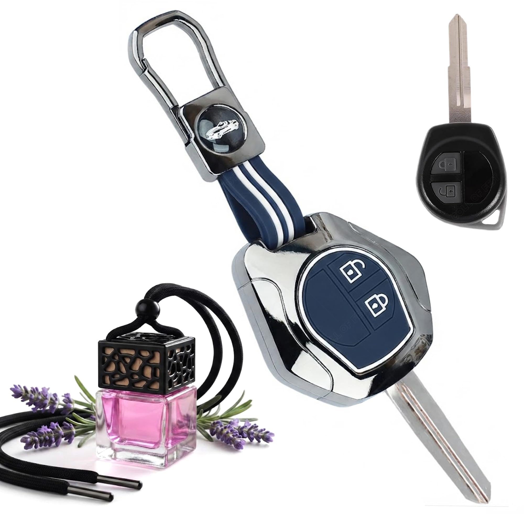 Metal Blue Silicon Key Cover Compatible with Maruti Suzuki S-Presso, Swift, SX4, DZire, Ignis,Alto, Vitara, Brezza Celerio Ertiga Ciaz SCross Baleno Ritz 2 Button Key 1x Lavender Perfume-image-23