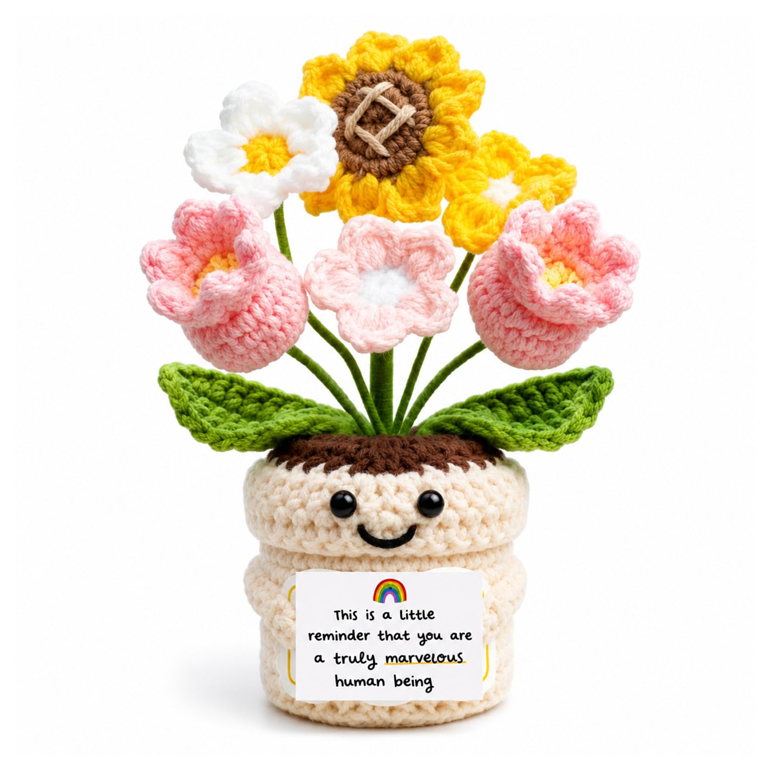 Thank You Gift, Emotional Support Crochet Flower with Positive Quote Card