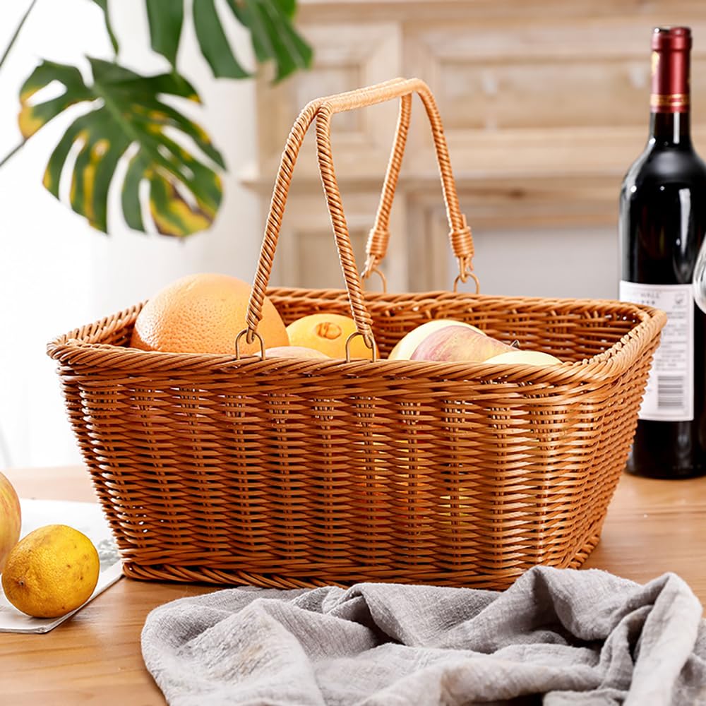 RT&BS Grand Panier de Pique-Nique en Osier avec Poignée, Panier à provisions en Osier, Paniers de Récolte, Parfait pour Shopping, Pique-Nique, Récolte, Stockage (G, Rectangle)