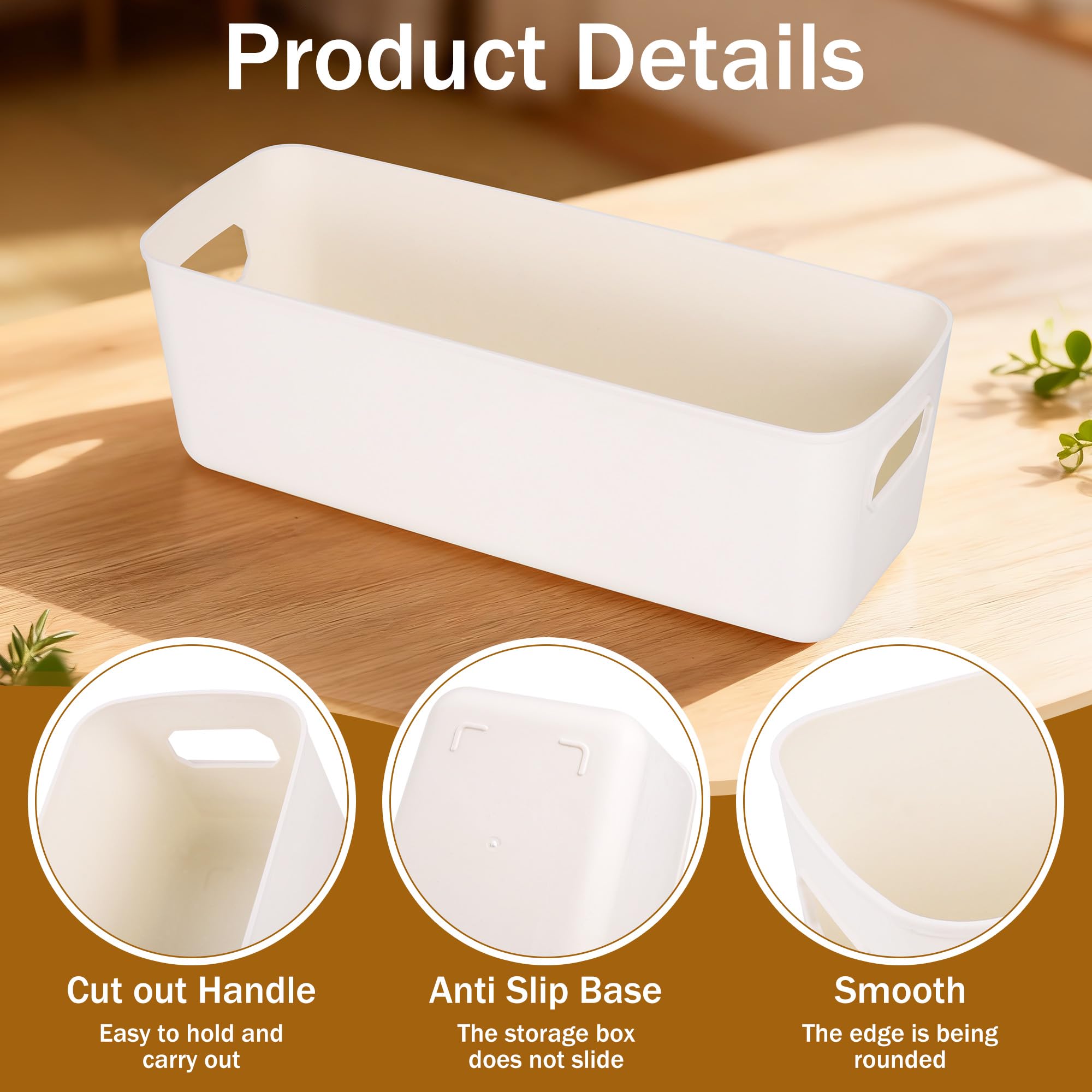 Cestino portaoggetti in plastica con manici estraibili, per bagno, cucina, piano di lavoro, armadio, camera da letto e molto altro (bianco