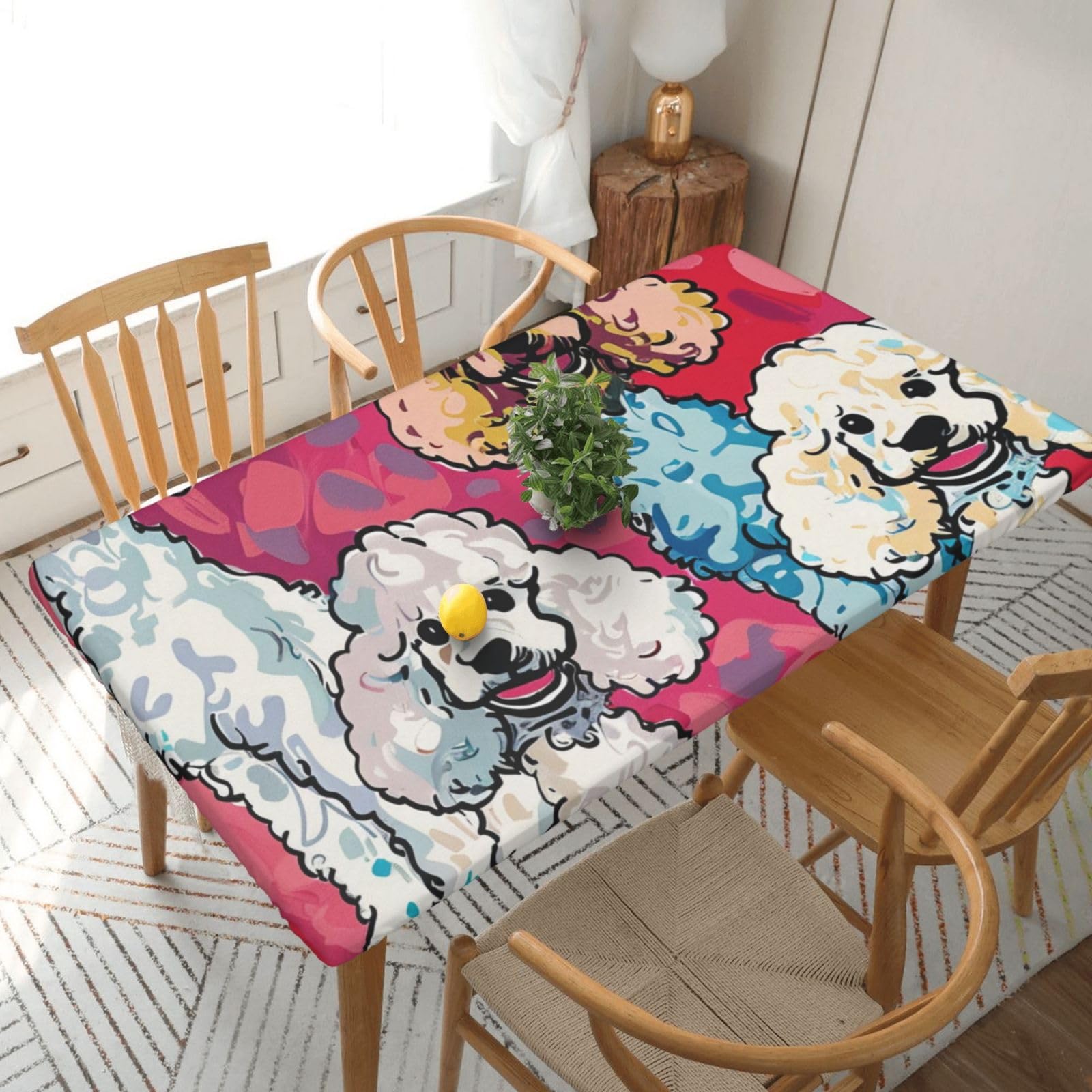 WPKJU Poodles Dogs Printed Tablecloths 5ft Rectangular Table Covers Washable Polyester Decorative Table Cloth for Dining Table Picnic Wedding