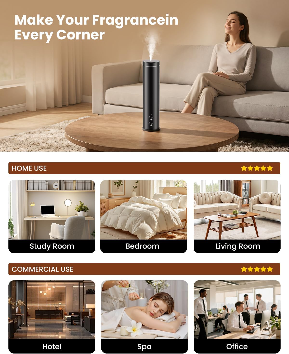 Waterless Essential Oil Diffuser for Large Room, 1000 Sq Ft Coverage, Scent Diffuser for Home, Office, Hotel and Spas - Aromatherapy Diffuser Fragrance Oil Machine, Remote Control, Timer, Black