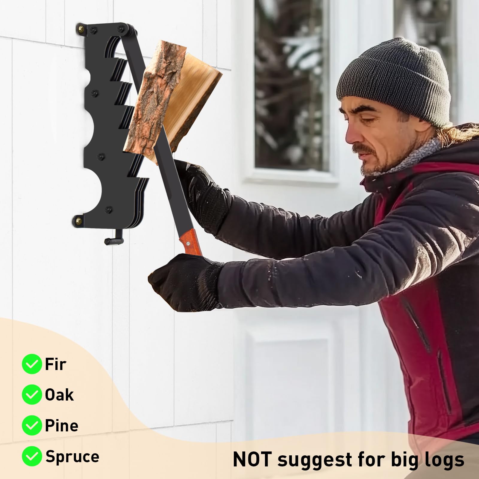 Todeco Fendeuse de Bois de Chauffage Murale, Fendeur de bûches manuel avec gants, Portable pour Maison Cheminée Camping Barbecue Jardin