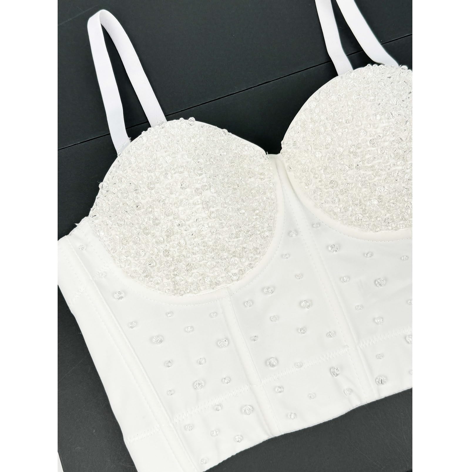 Top Corto Bustier con Pizzo Naturale e Strass da Donna Top Corsetto Sexy In Rete Reggiseno Bodyshaper