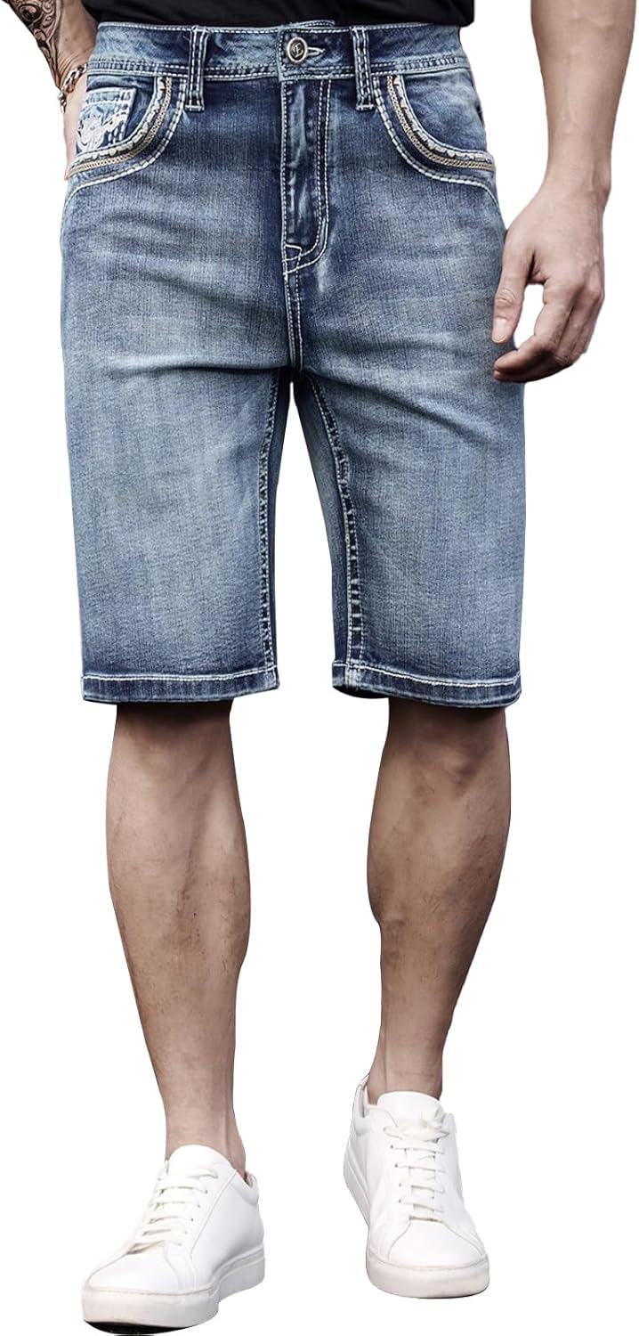 Men's Denim Shorts Comfort Flex Waistband Shorts Men Classic Relaxed Jean Short