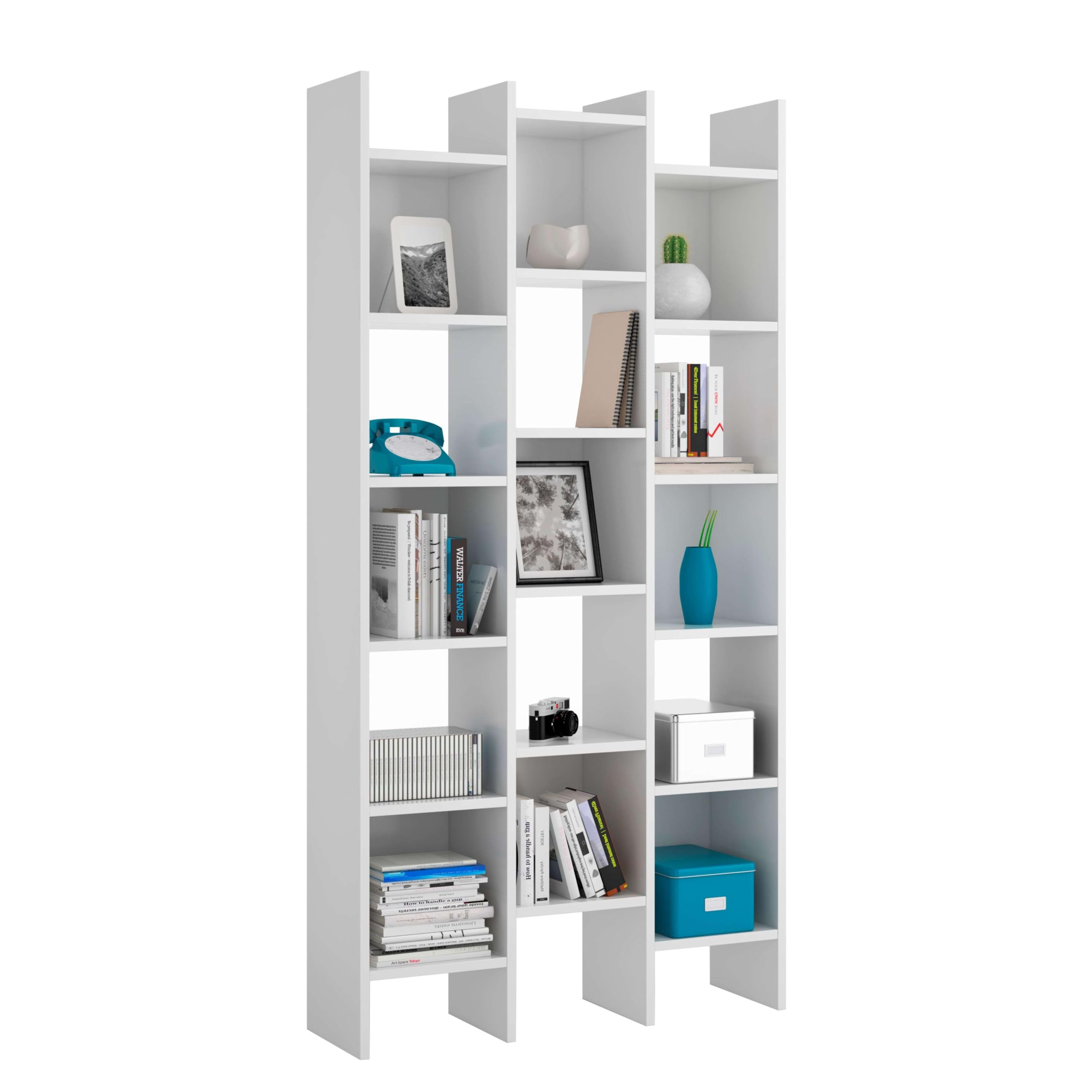 Habitdesign Estantería Librería, Estanteria Despacho, Comedor o Salon, Modelo Italian, Acabado en Blanco Artik, Medidas: 192 cm (Alto) x 96 cm (Ancho) x 25 cm (Fondo)