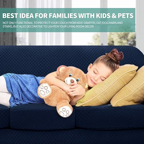 Miniatura 5 de YEMYHOM 4 fundas para sofá + 4 fundas reclinables (azul marino)