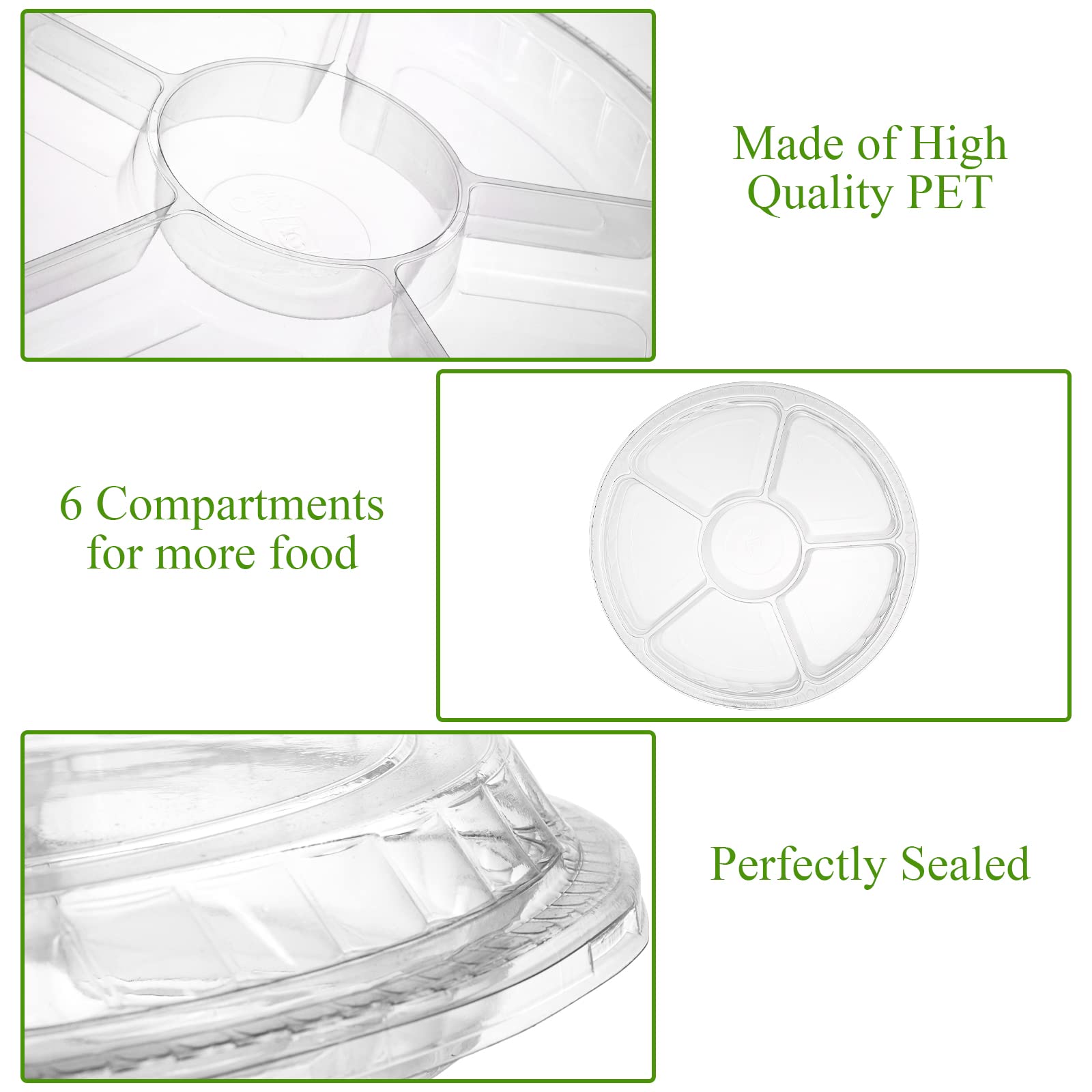 Lawei Confezione da 30 vassoi in plastica per antipasti con coperchio trasparente, vassoio rotondo impilabile per feste, 30,5 cm, per banchetti, catering, frutta e verdura, riutilizzabili, 6 vassoi