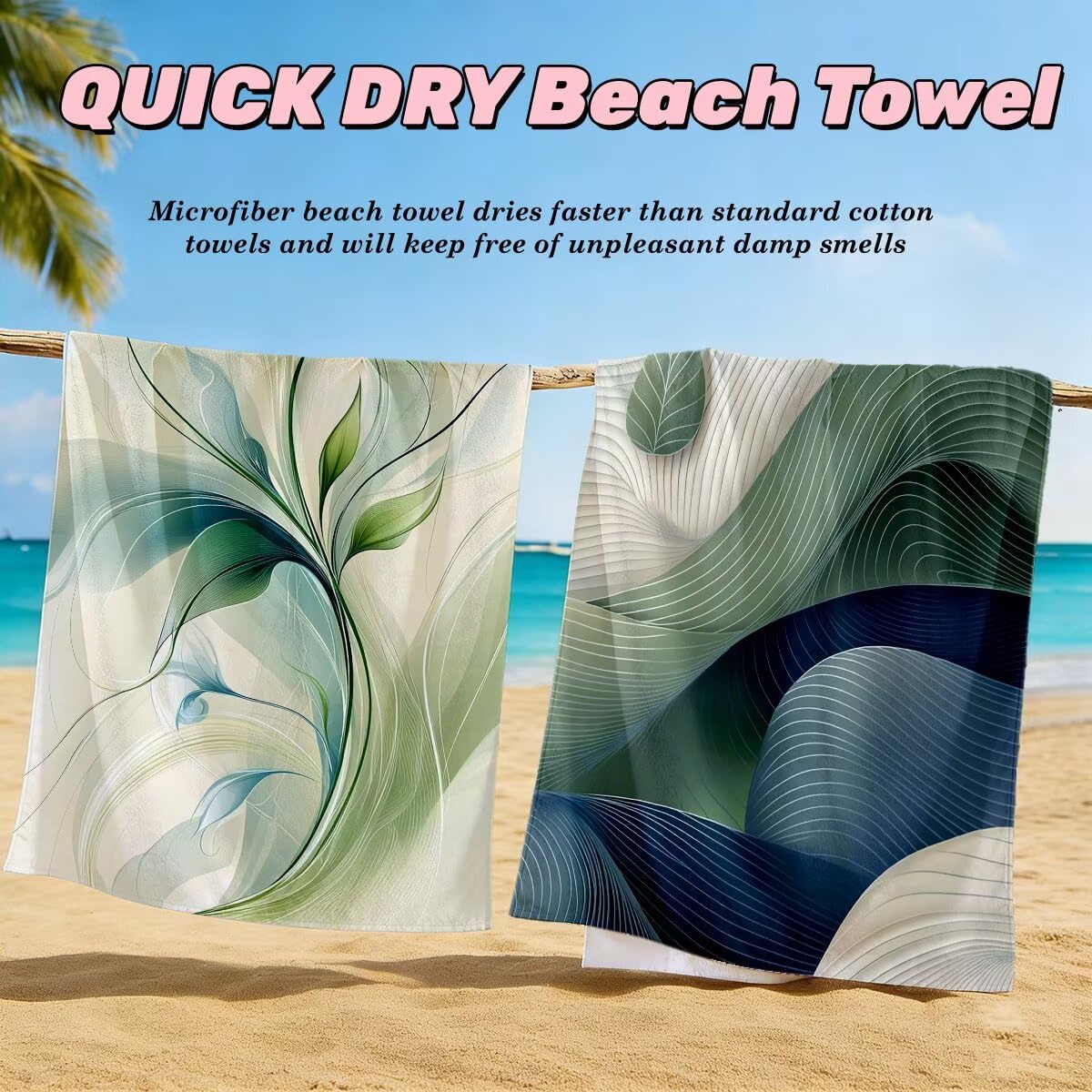 Juego de 2 Toalla Playa Grande 80x160 cm, Secado Rapido Toalla Microfibra Gimnasio, Antiarena Toallas de Playa Moda, Grande Ligera Compacta Toallas Microfibra Mujer Hombre para Viaje Piscina -5090