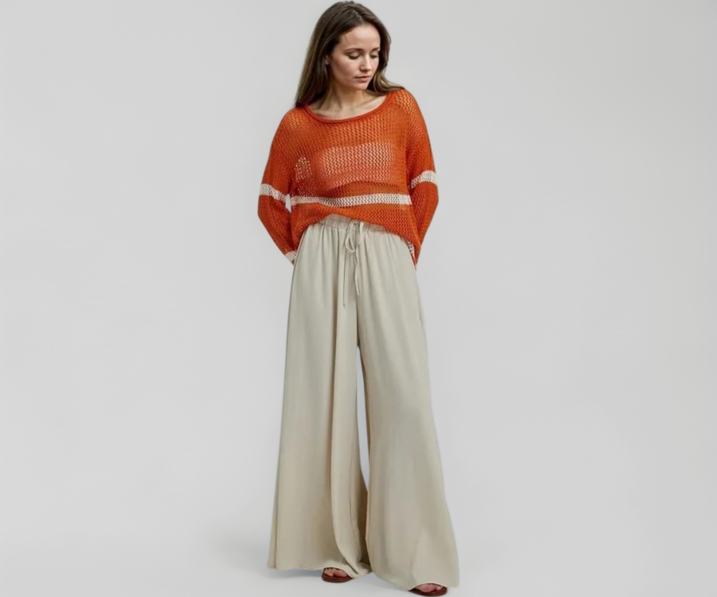 KOTTY Women's Wide-Leg Trouser|Palazzo Pants|High Waist Flowy Trousers