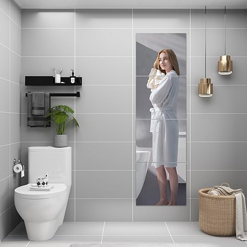 Miniatura 2 de JEOYOO Azulejos de Espejo de Vidrio HD de Cuerpo Completo - Juego de 4, 14'' x 12'' - Decoración de Pared Sin Marco para Dormitorio, Espejos de