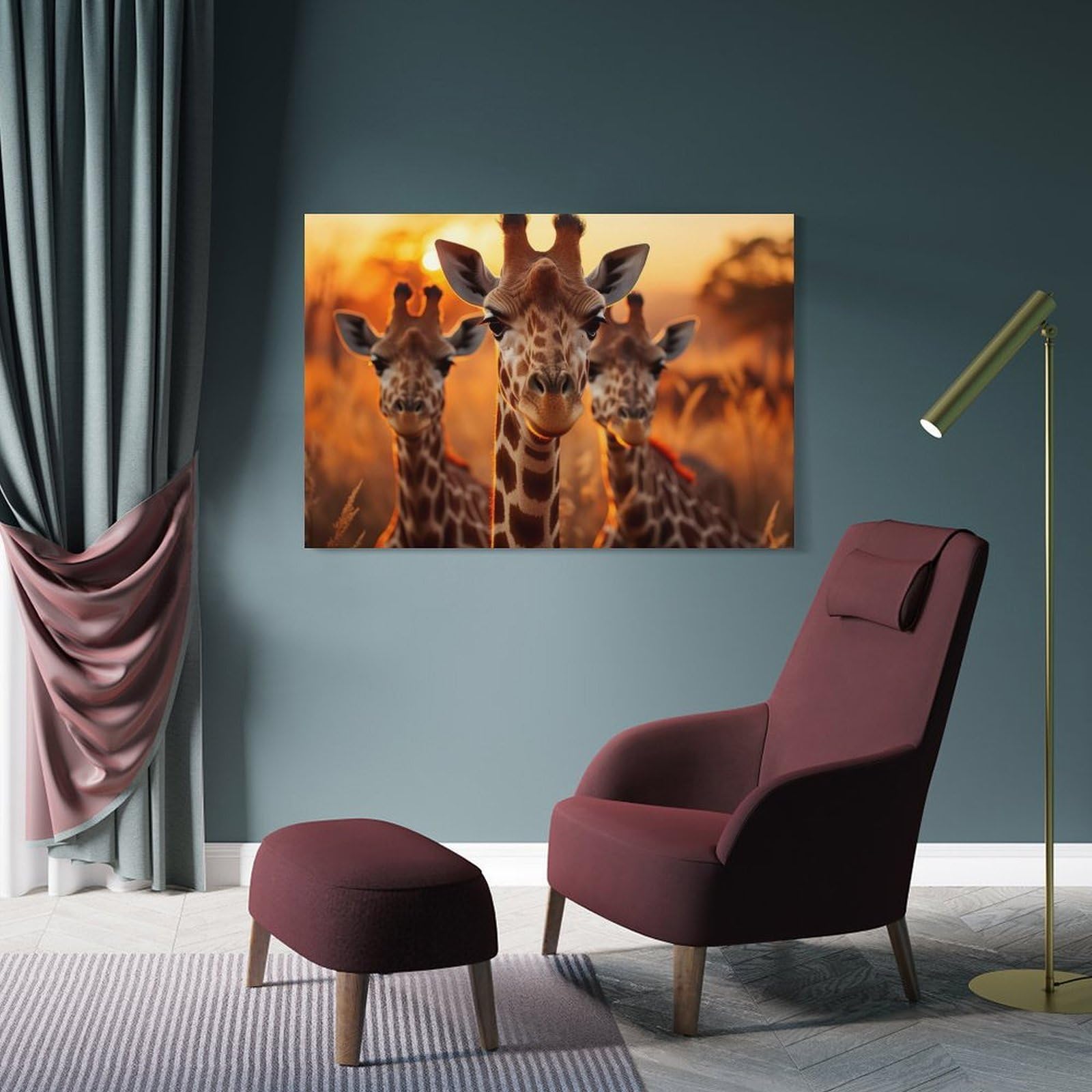 Junmoney Three Giraffes Canvas Wall Art 24x36inch(60x90cm), for Art Walls, Layered Displays Or Homes, Decorative Artwork with Flexible Styling