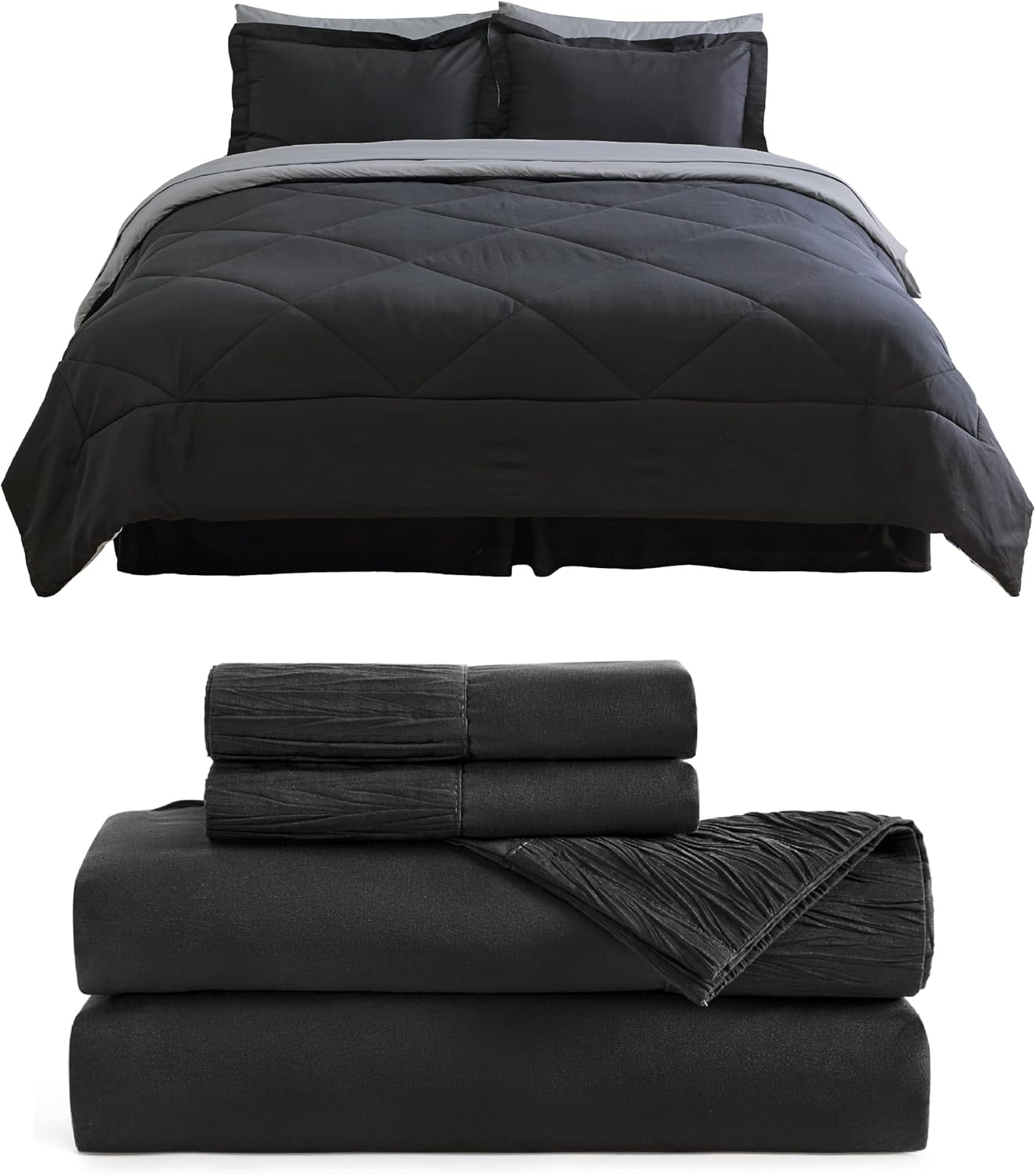 Bedsure Black Reversible Queen Comforter Set Bundle Queen