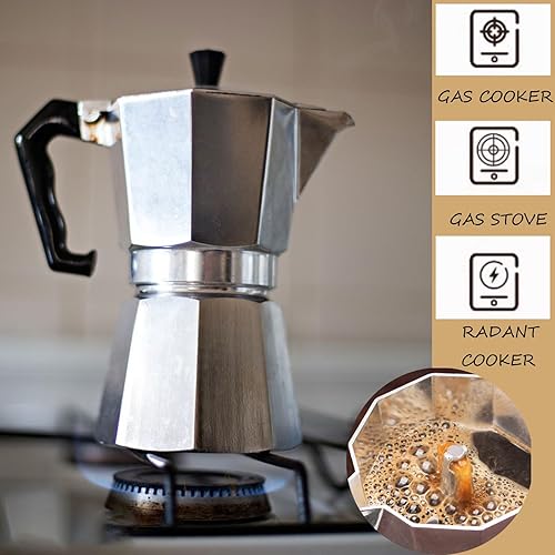 Miniatura 4 de Vaolvpant 12 tazas de 20.3 fl oz 20 onzas de plata clásica para estufa espresso y cafetera de aluminio para cafetera Moka Express Classic Cafe Maker