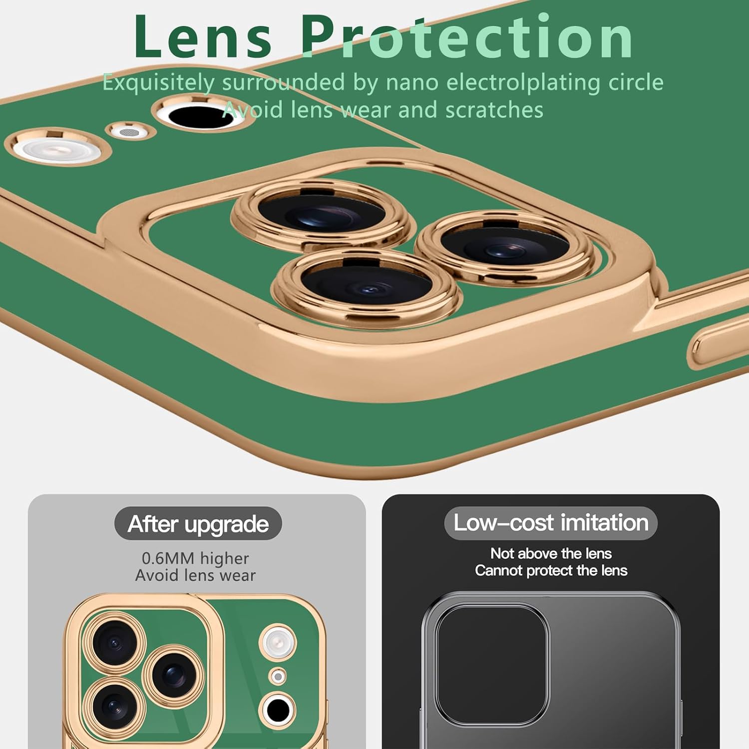 Lafunda Designed for iPhone 17 Pro Case Cute, Luxury Plating Case for Women Girls Elegant Gold Edge TPU Bumper Cover with Camera Protection Shockproof Silicone Phone Case for iPhone 17 Pro, Green - Image 3