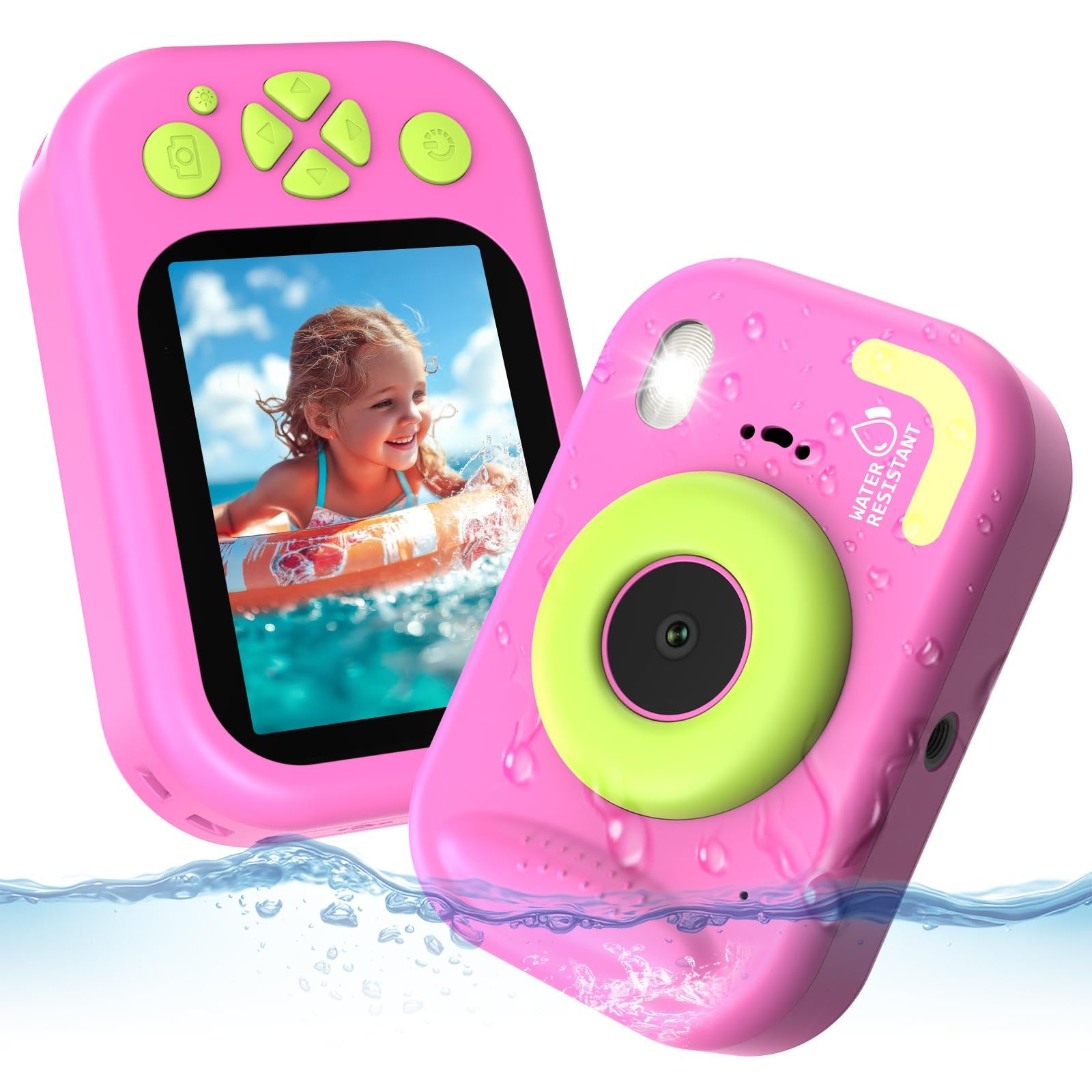 CHAKEYAKE Camara Acuatica Infantil, 1080P IP67 Cámara Fotos Impermeable con Tarjeta 32GB, Pantalla de 2.4'', Zoom Digital 10X, Juguete para Piscina y Playa, Regalo para Niños Niñas de 3–12 Años